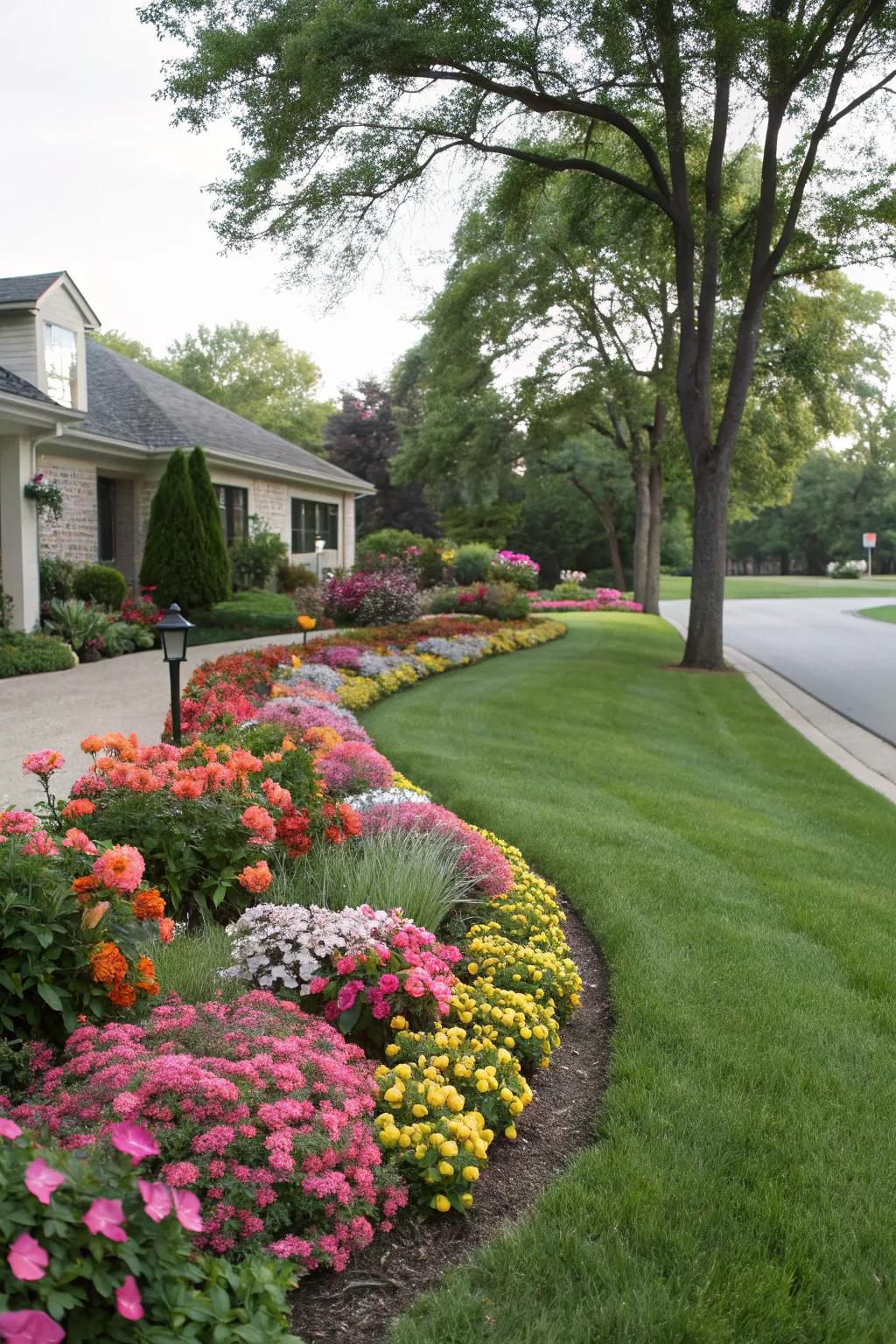 Flower beds bordering your space enrich your front garden with vibrancy and vitality.