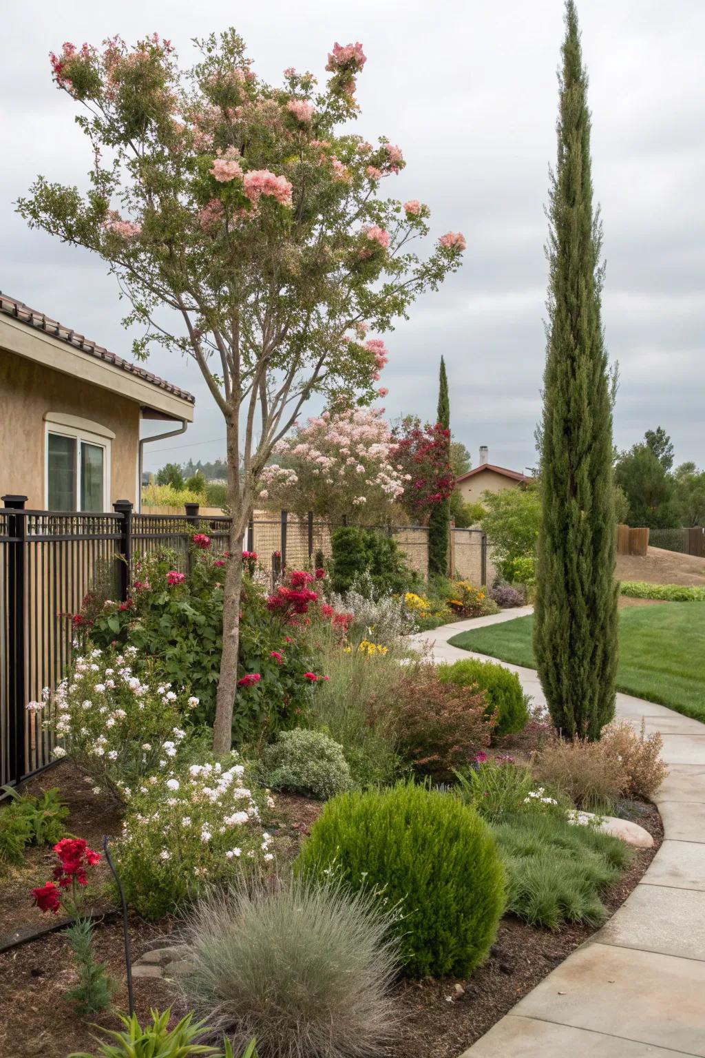 Decorative arboreal plants and bushes contribute structure and allure to xeriscapes.