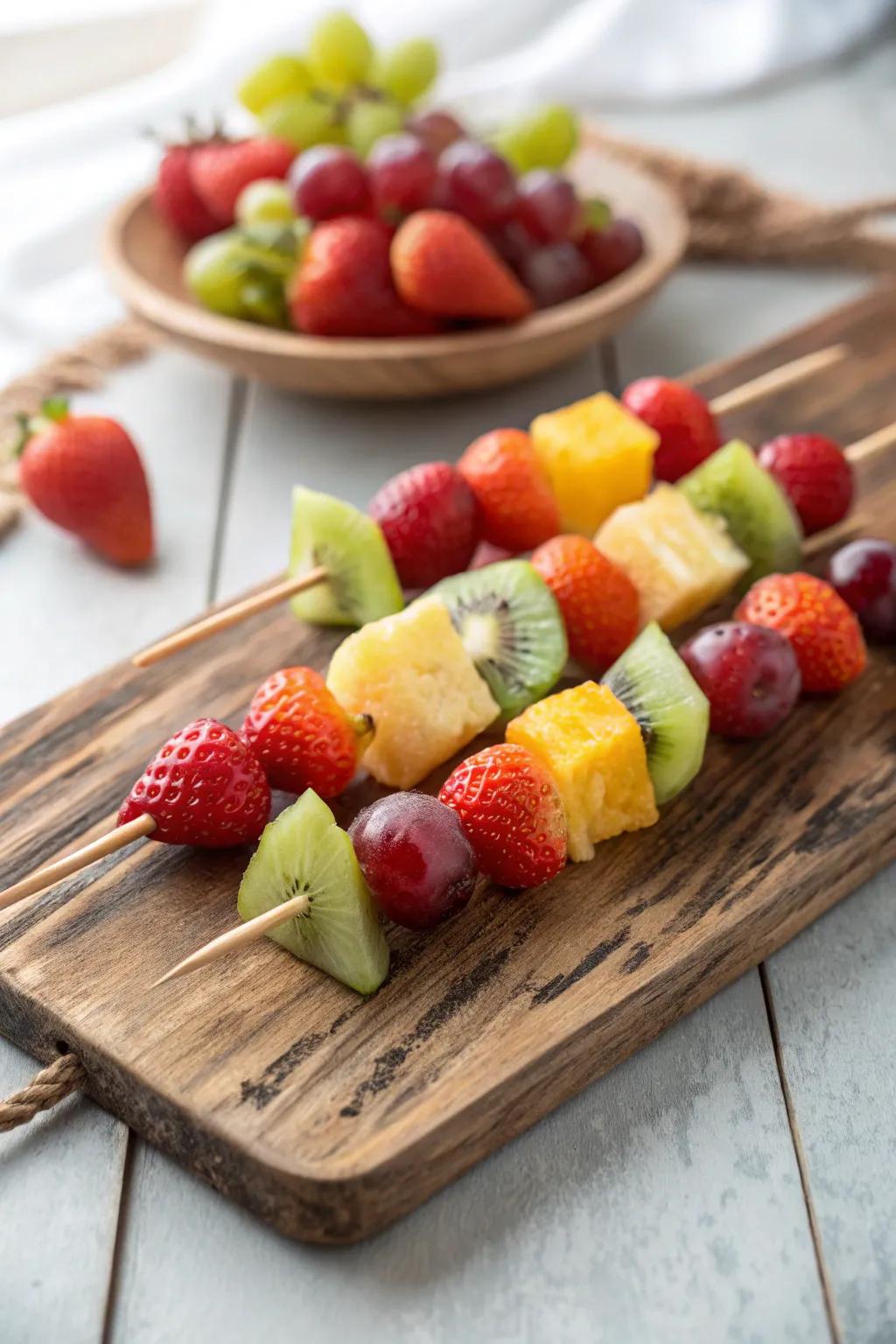 Fruit skewers give traditional fruit salad a fun twist.