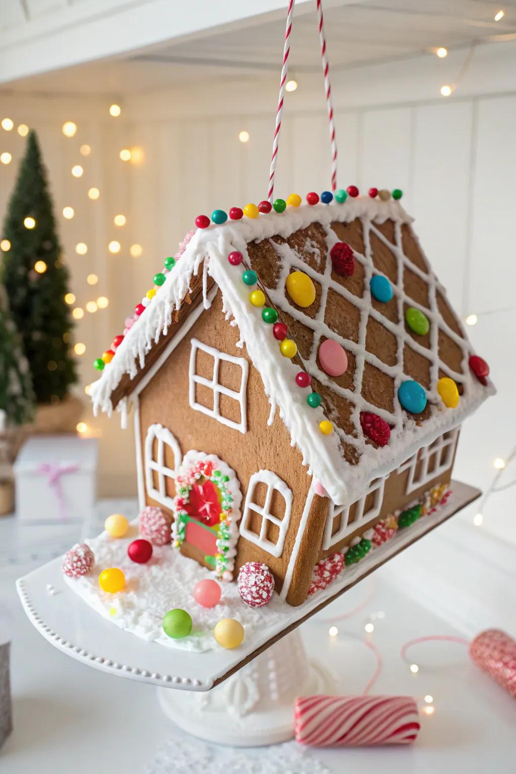 A topsy-turvy whimsical gingerbread house