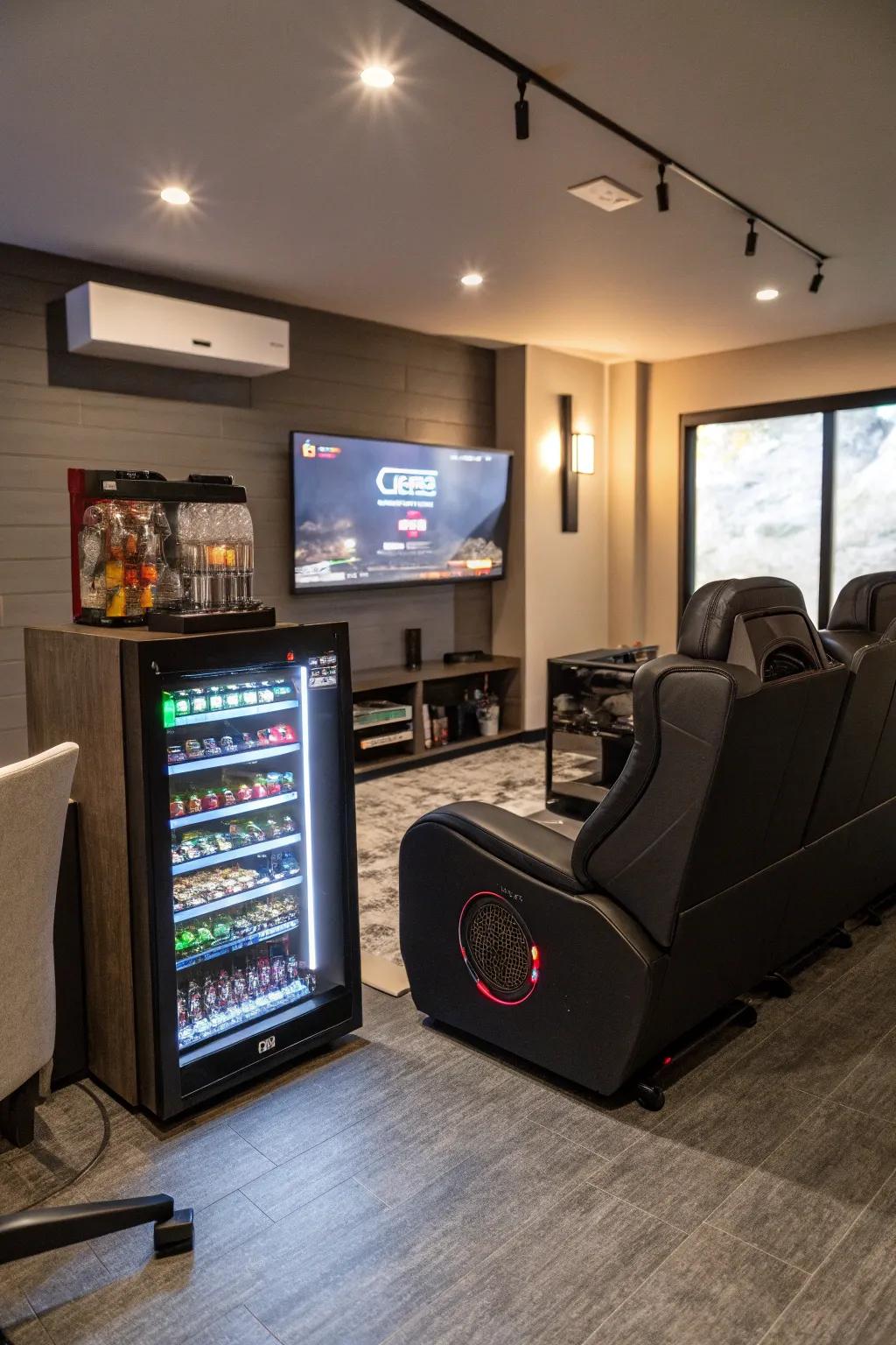 A small chiller enhances comfort to the ideal gaming nook arrangement.