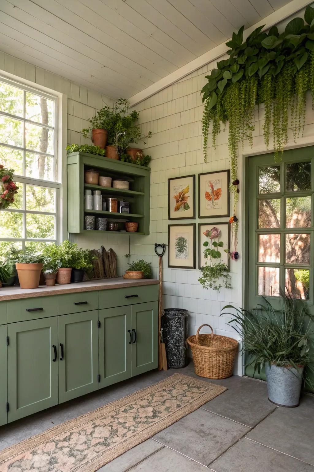 Forest green organizers bring a hint of nature inside.