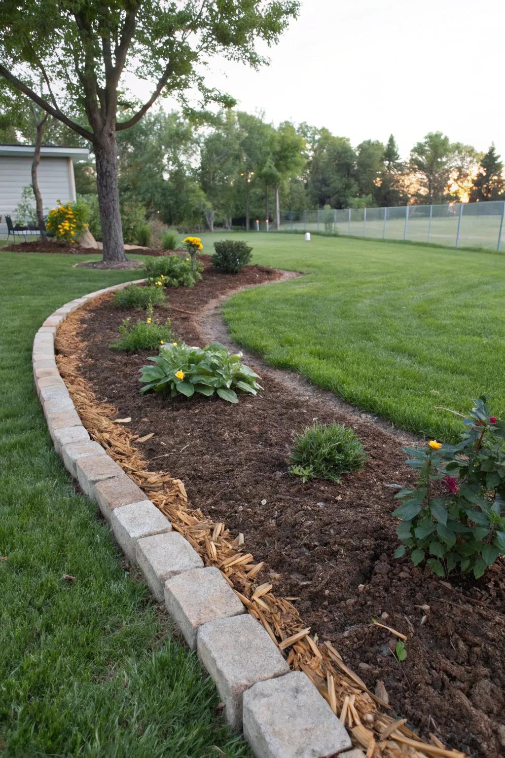 Mulched edges create smooth transitions in garden spaces.