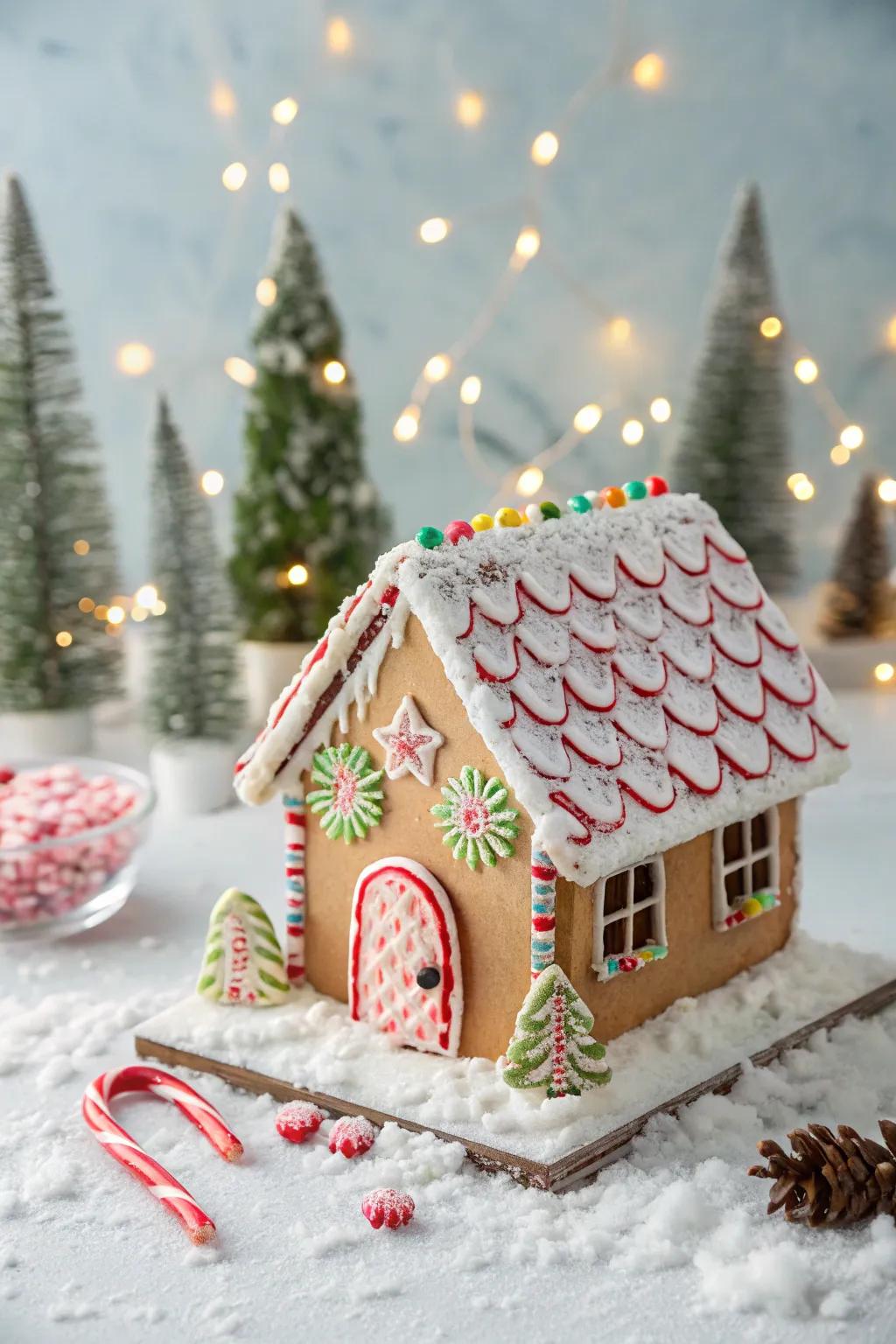 Minty bark tiles bring festivity and flavor to gingerbread house roofs.
