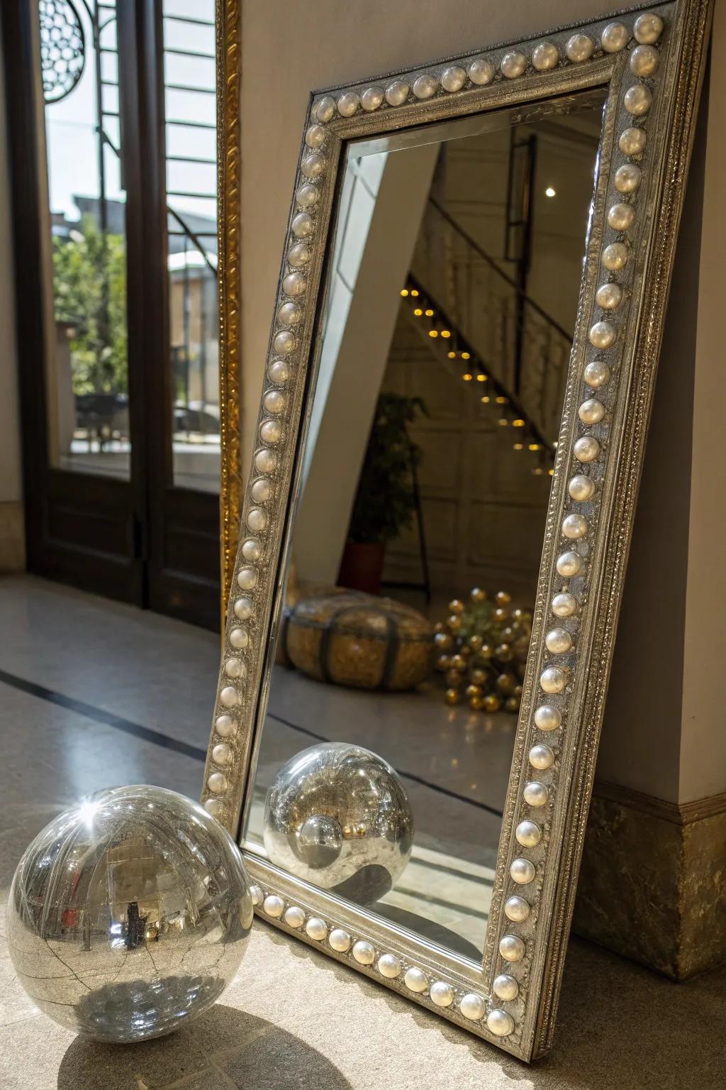 Use reflective sphere accents to get the most out of your mirror.