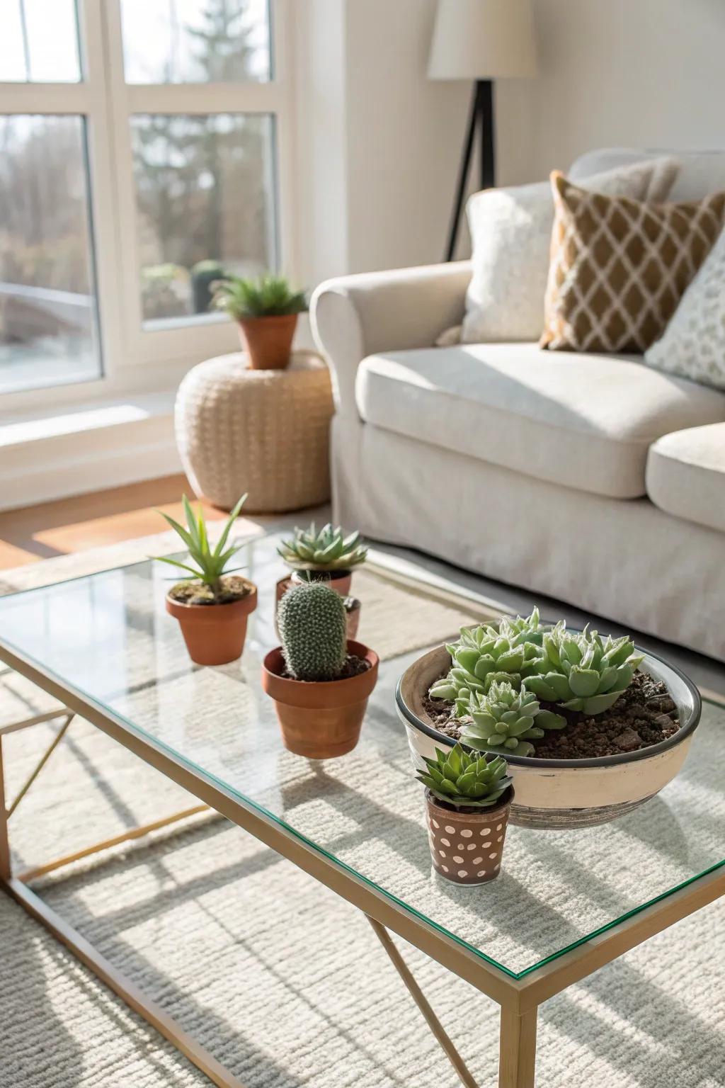 Plant life like succulents adds a touch of nature to your table.