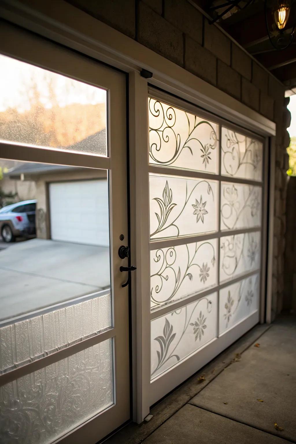 An elegant entryway with frosted glass for privacy.