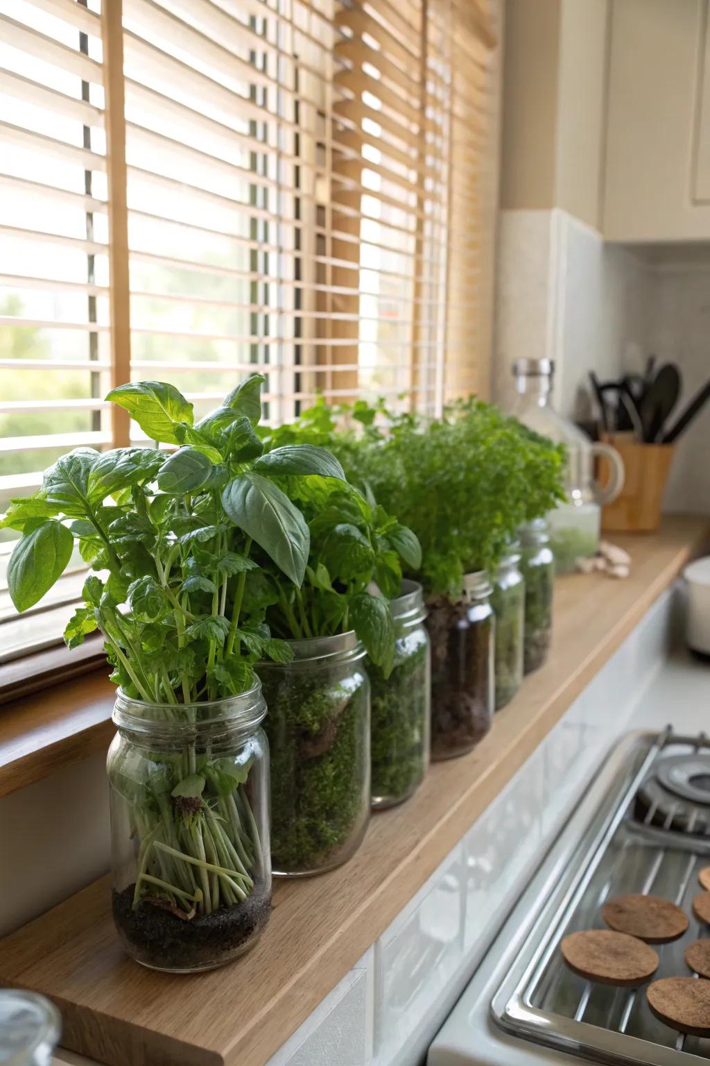 A miniature planting area introduces freshness and taste to your cooking area.