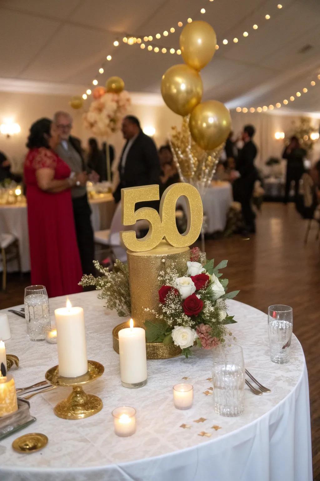 Prominent gold '50' centerpieces create a striking visual anchor.