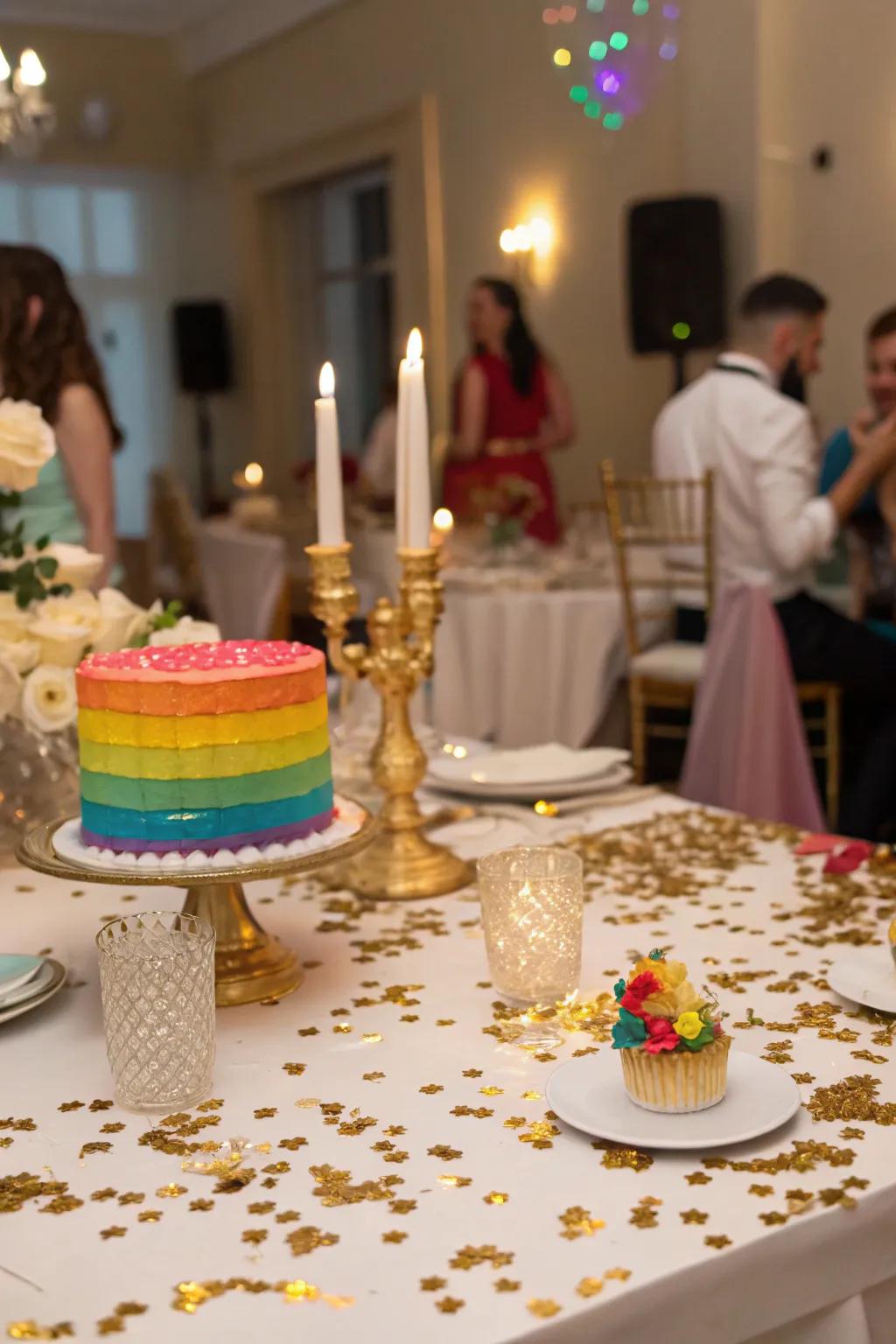 Golden micro-dots introduce a trace of shimmer to your birthday decor.