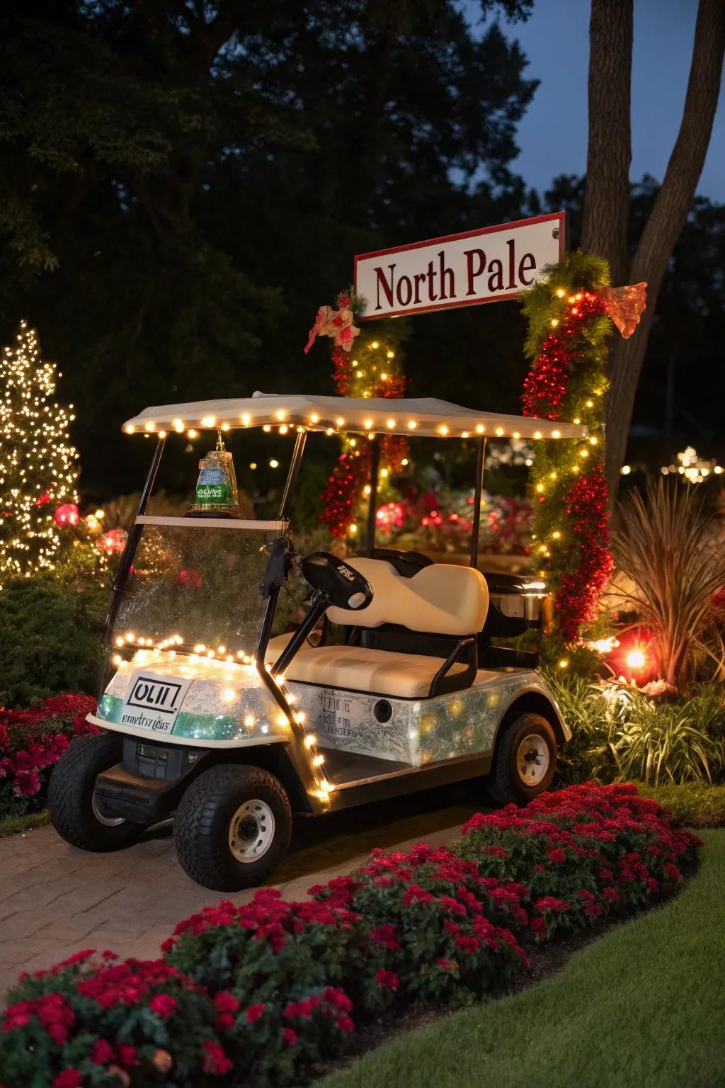 A whimsical Arctic Circle Express golf cart.