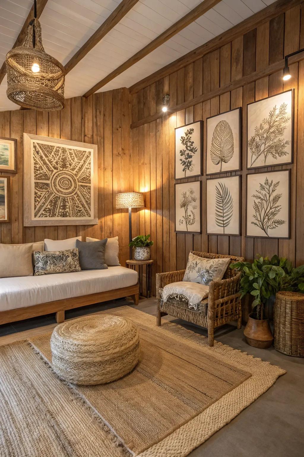 Wood-based art, giving warmth and texture to the space.