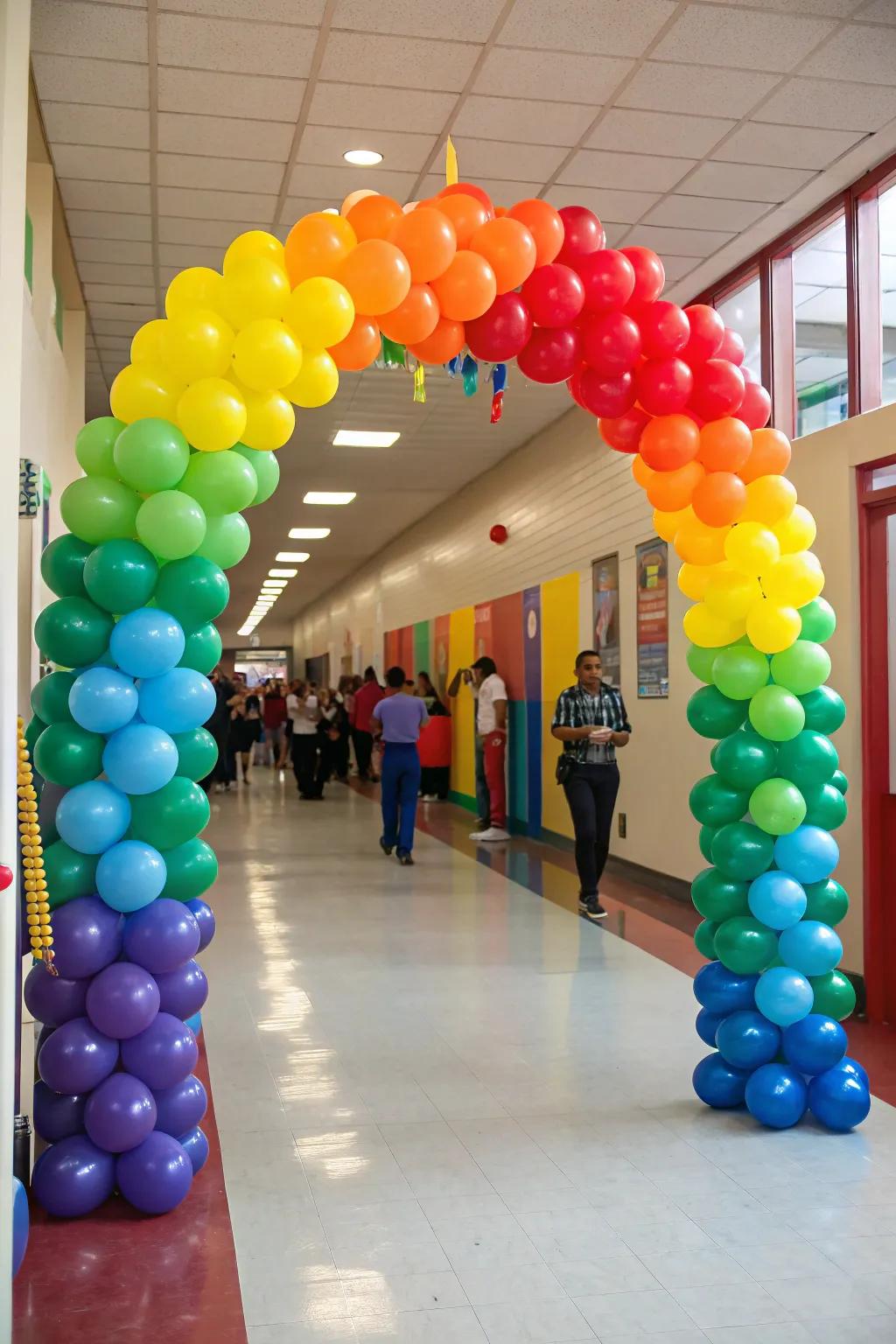 Soaring with school pride: A bright balloon arch sets a celebratory mood.