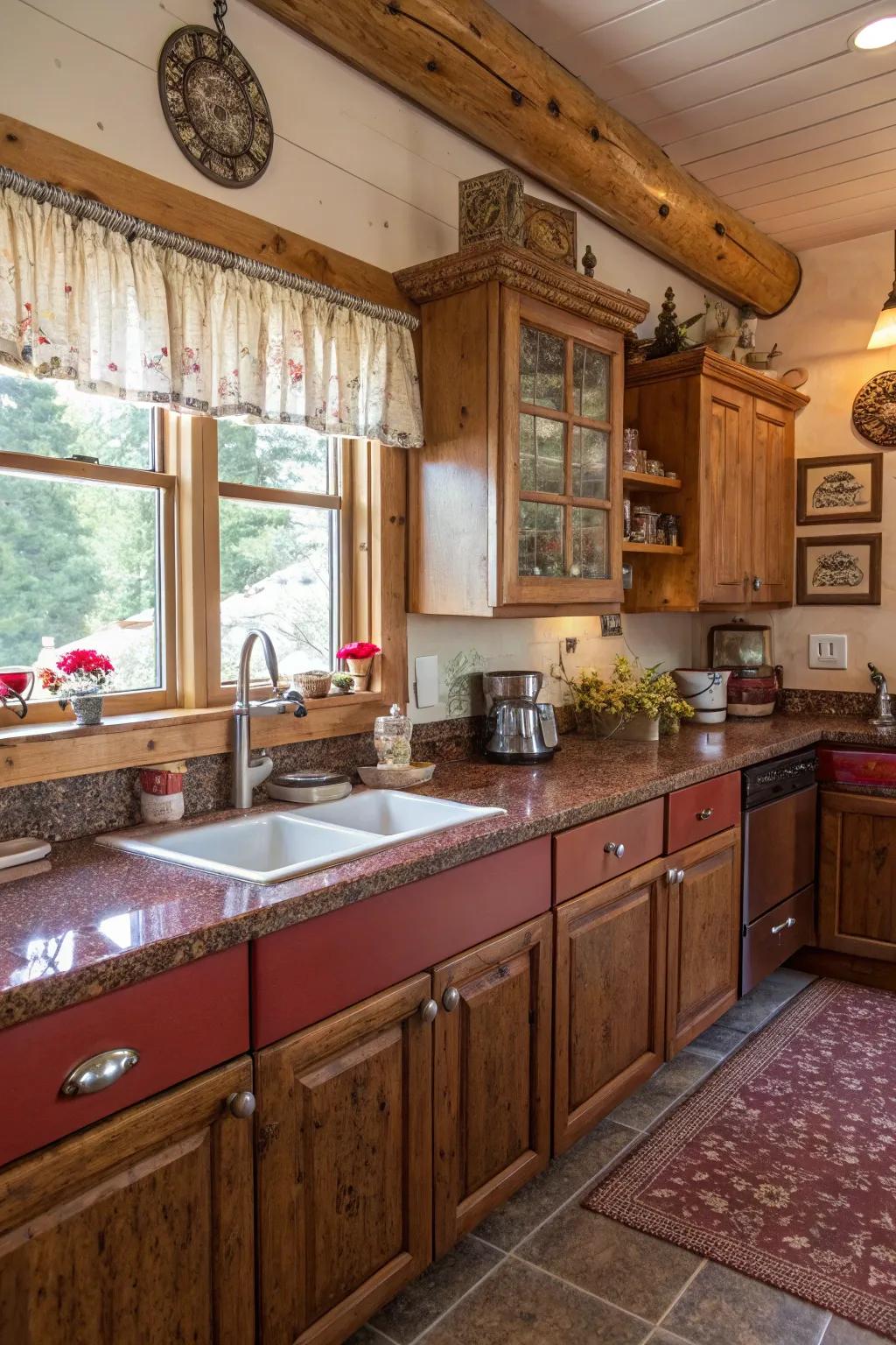 Ruby granite worktops give warmth and country charm.