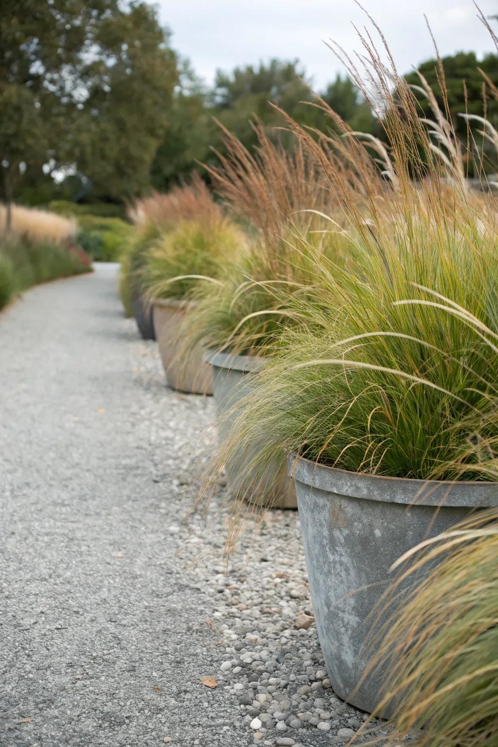 Decorative grasses infuse texture and motion into the garden.