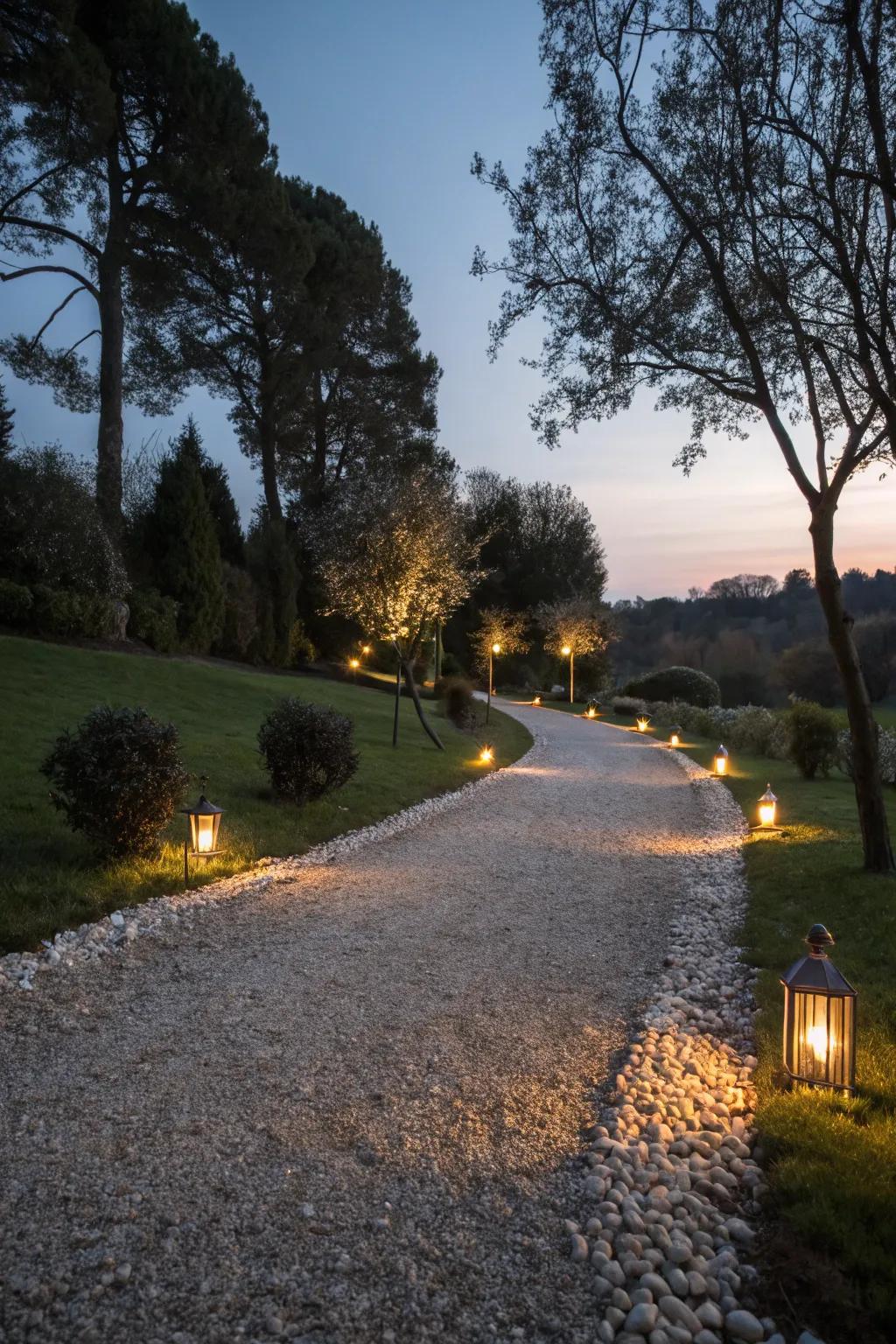 Pathway lighting sets a magical tone at night.