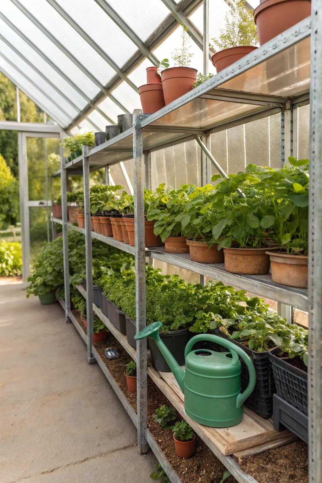 Sleek zinc-protected steel racks lending an industrial vibe.