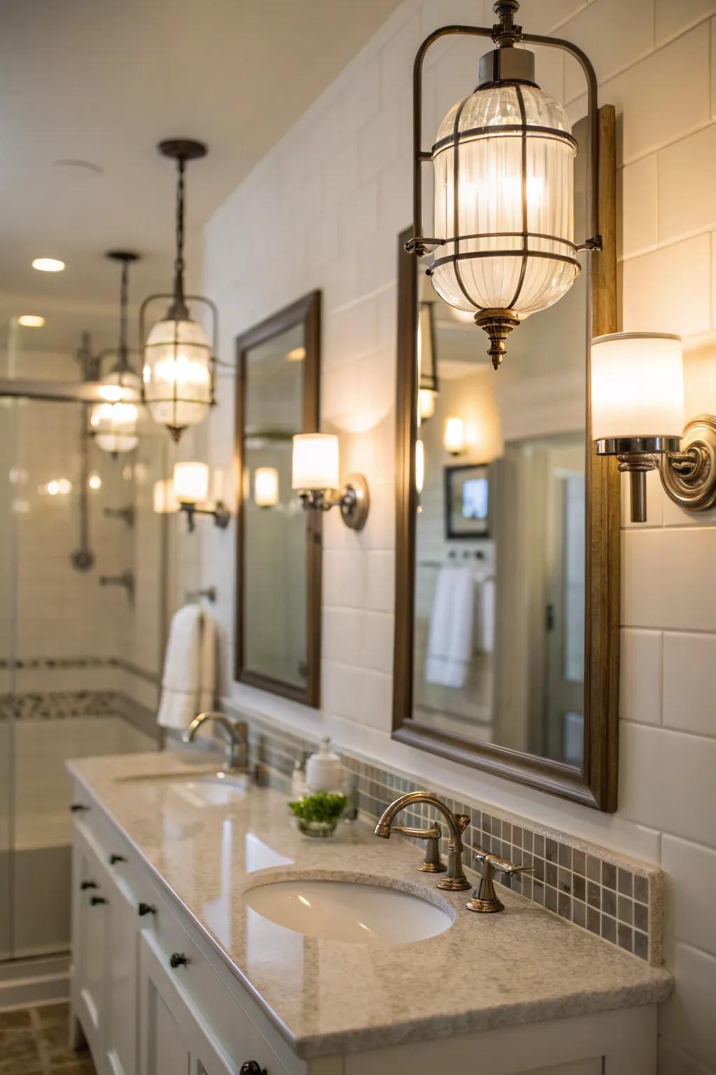 A guest bath lit by high-quality lighting, elevating the space's vibe.