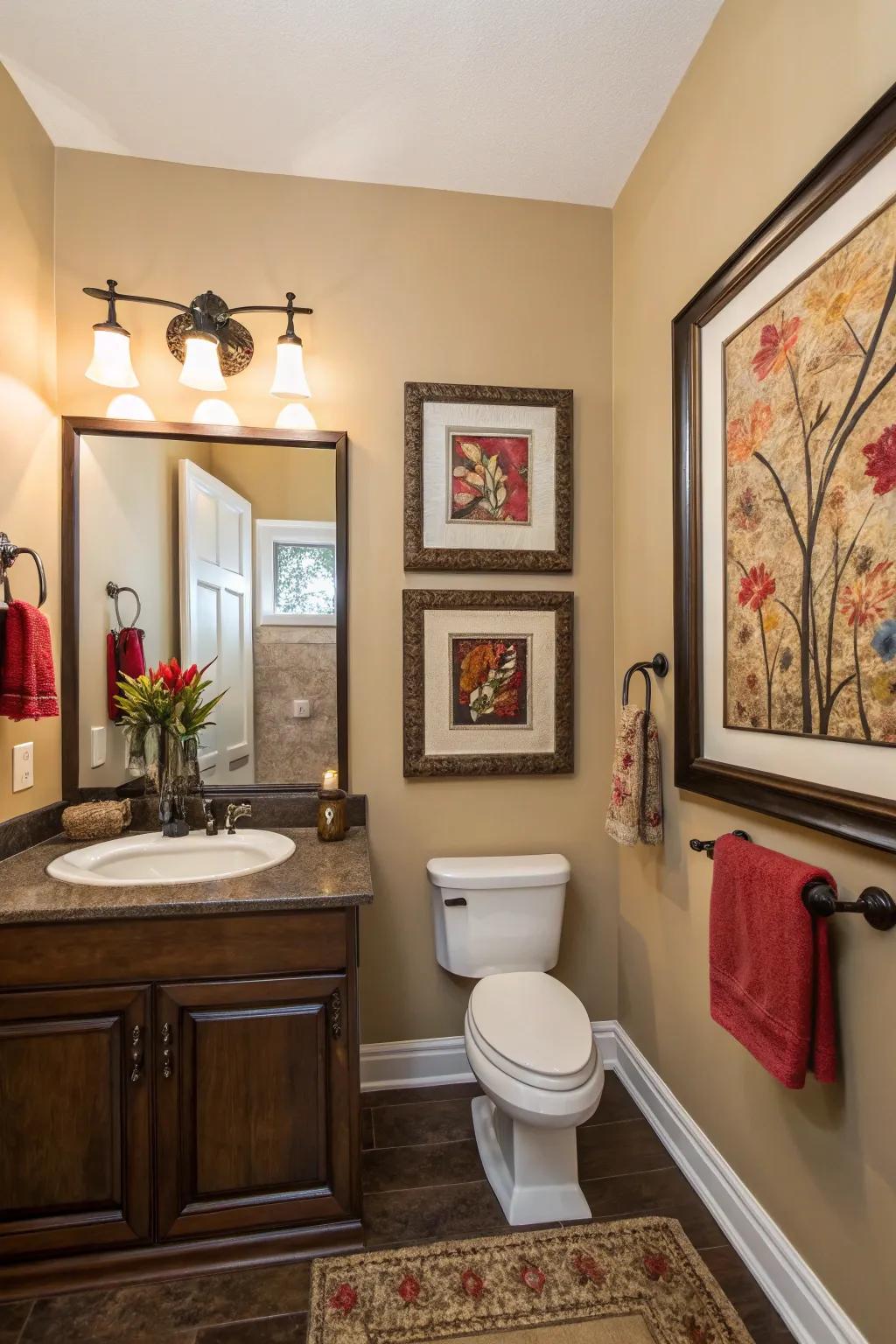 Include artwork to give your powder room a personal and sophisticated touch.