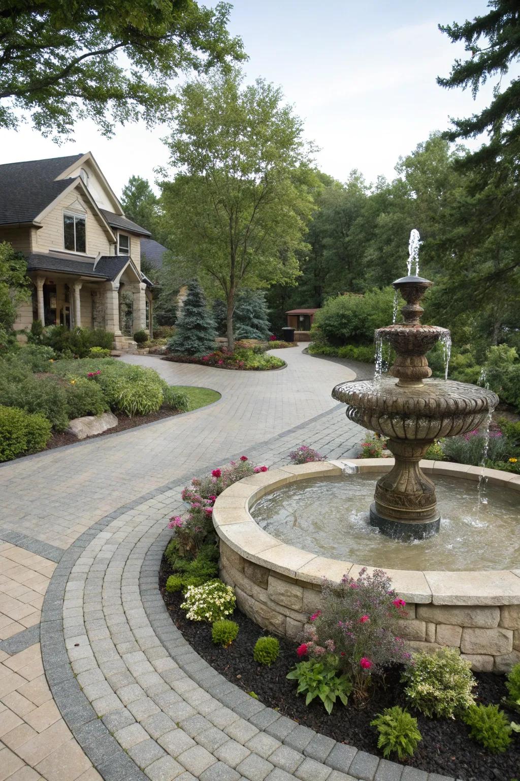 A water feature adds peace and sophistication.
