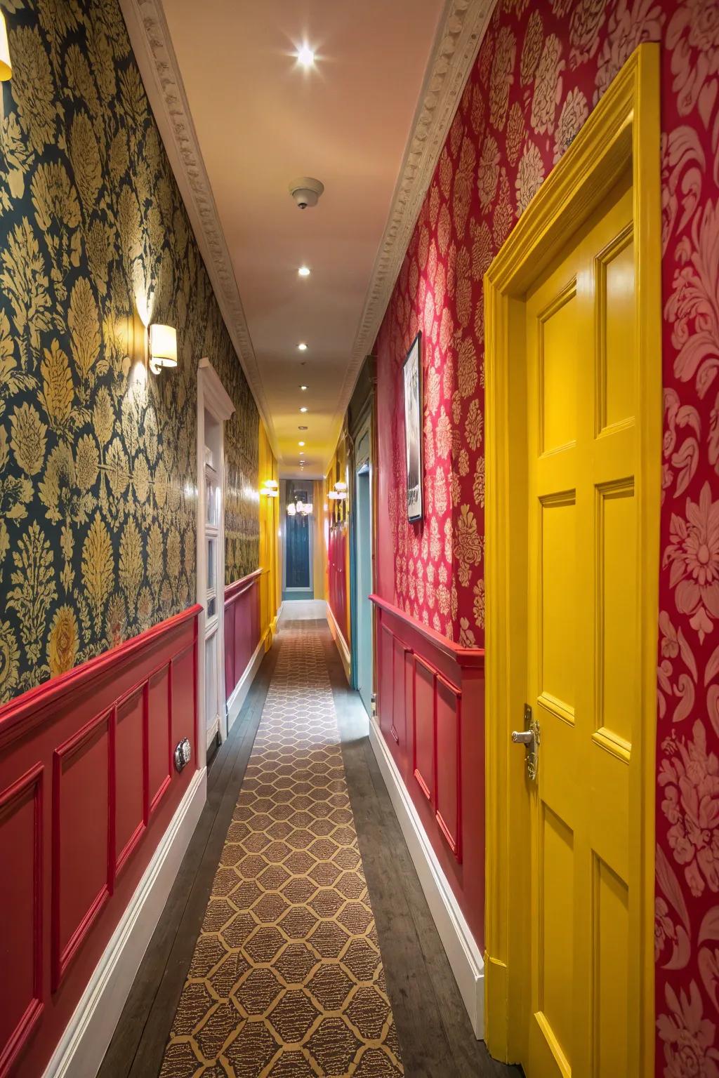 Bold colors can make your hallway a vibrant and intriguing space.