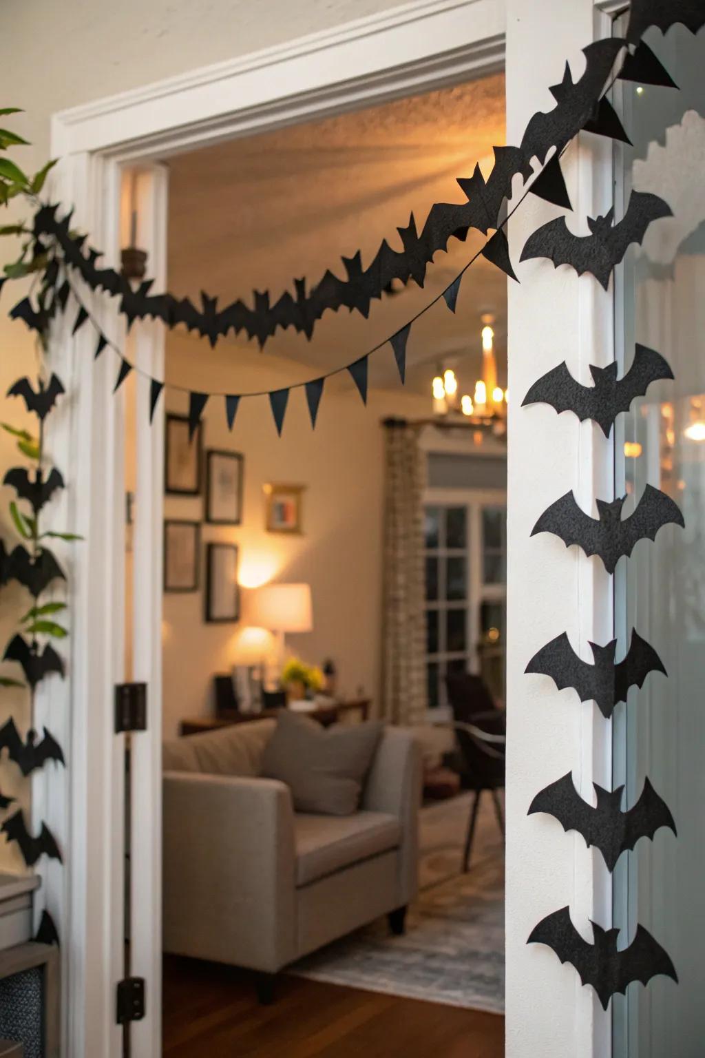 Flying rodent drapes add a whimsical touch to doorways
