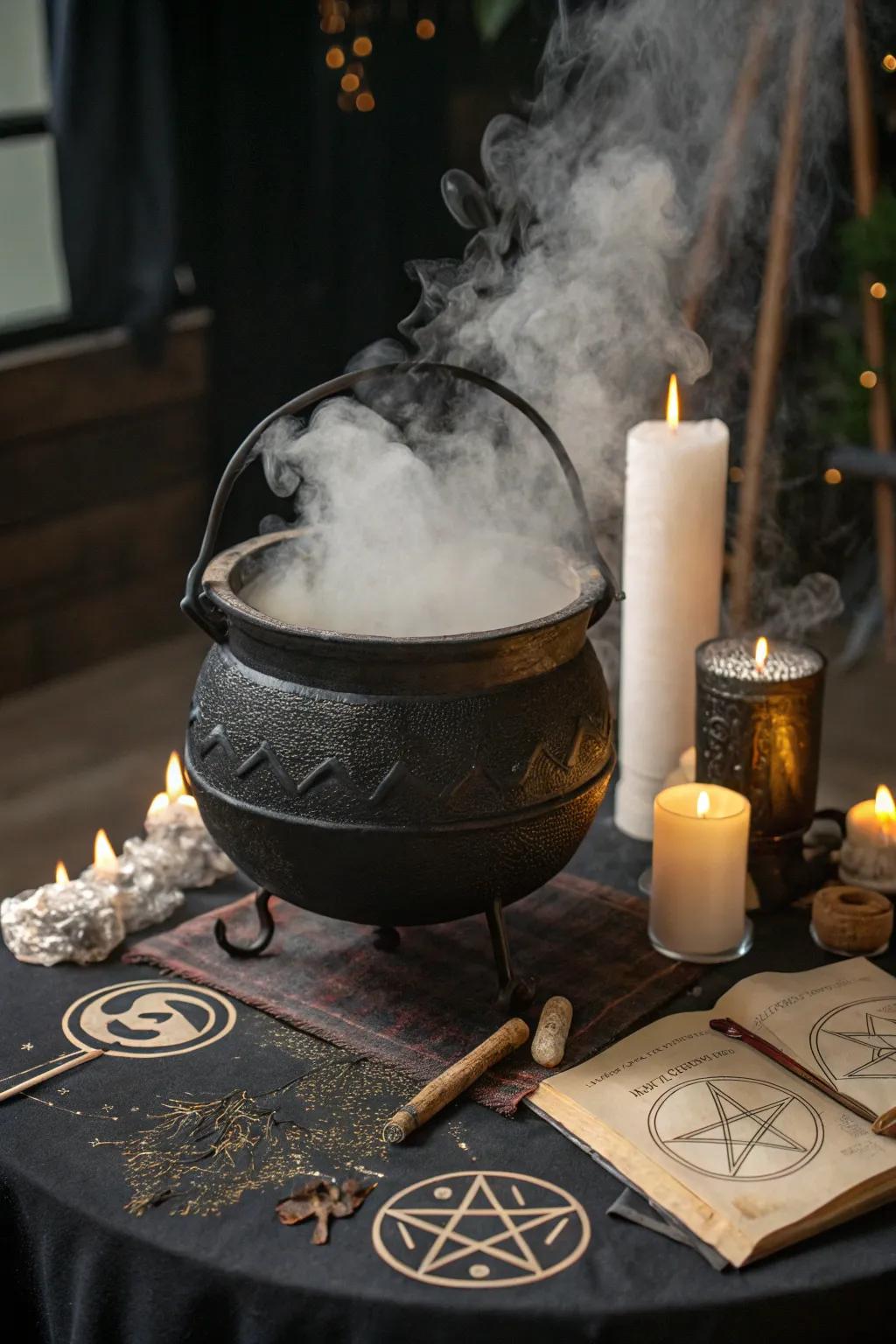 The witch's cauldron introduces an element of intrigue and enchantment.
