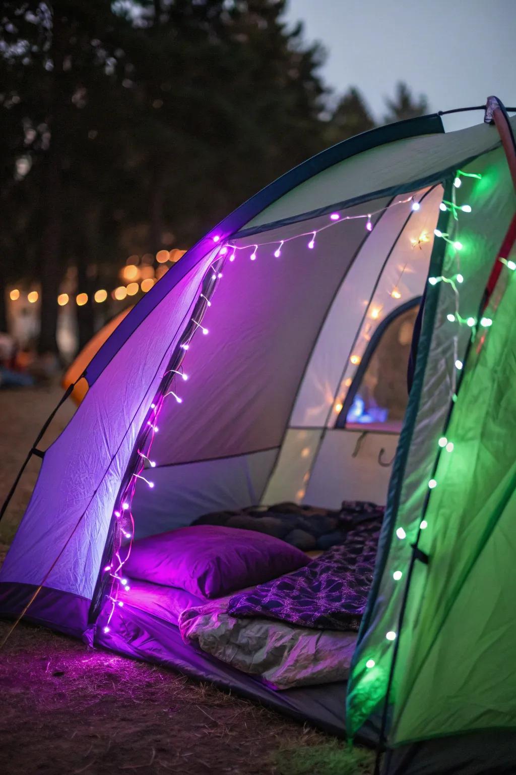 Transform your tent with mystical illumination for an enchanting touch.