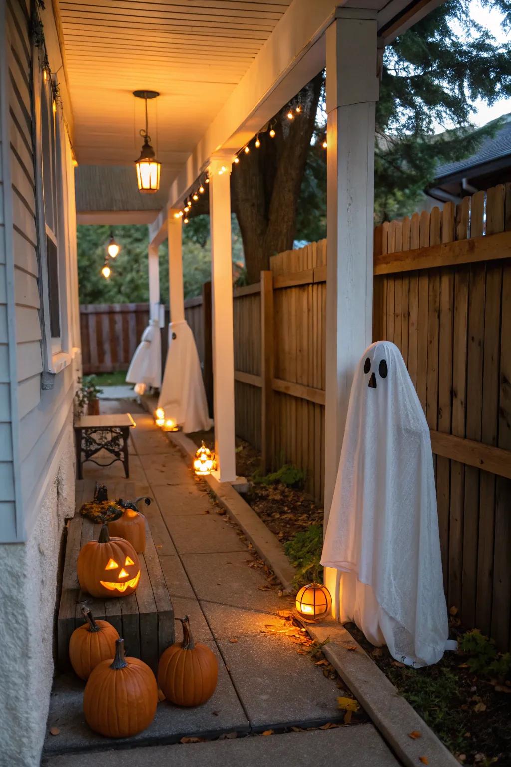 Film decor establishes the perfect spooky scene on your veranda.