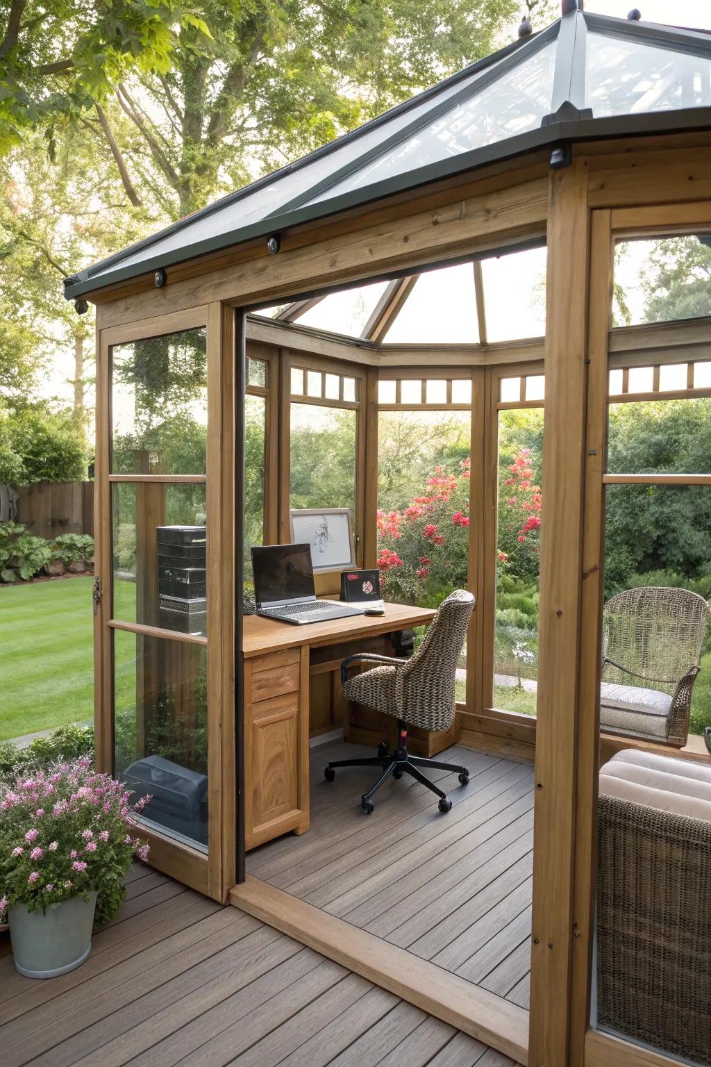 Design a peaceful hideaway with an enclosed gazebo space.