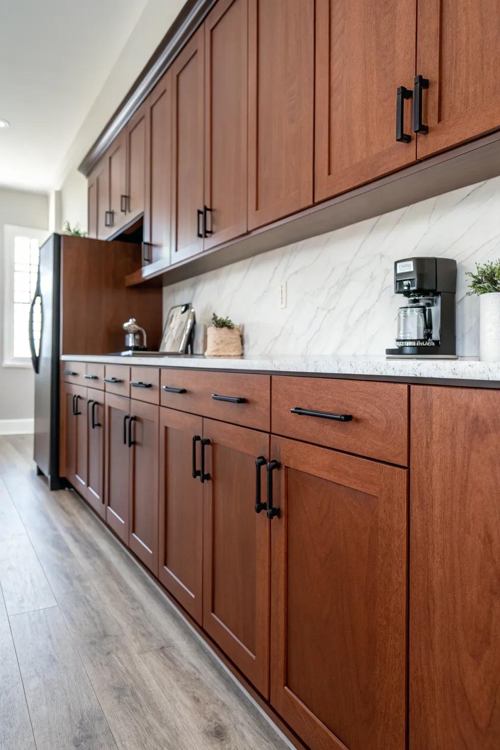 Minimalist carbon black hardware conveys a delicate sophistication.