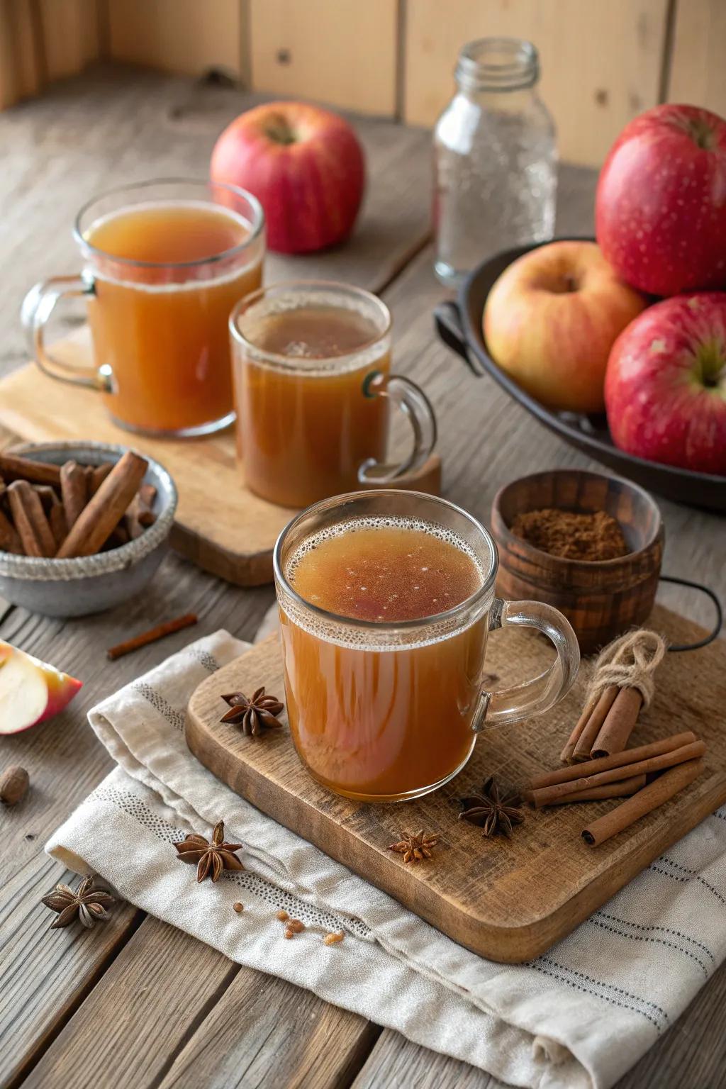 A comfortable spiced apple drink station featuring seasonal spices.