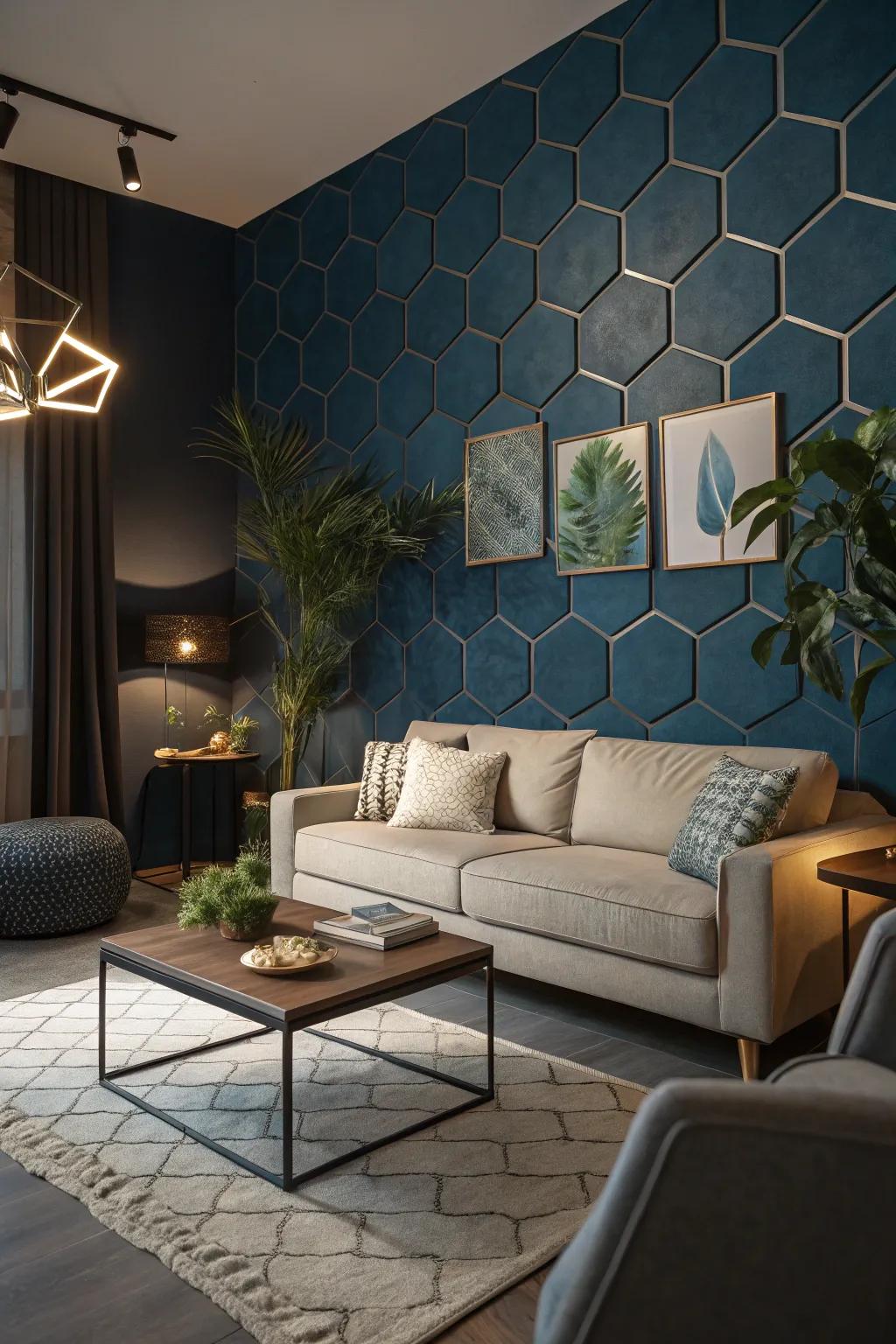 A hexagon feature wall can redefine your family room.