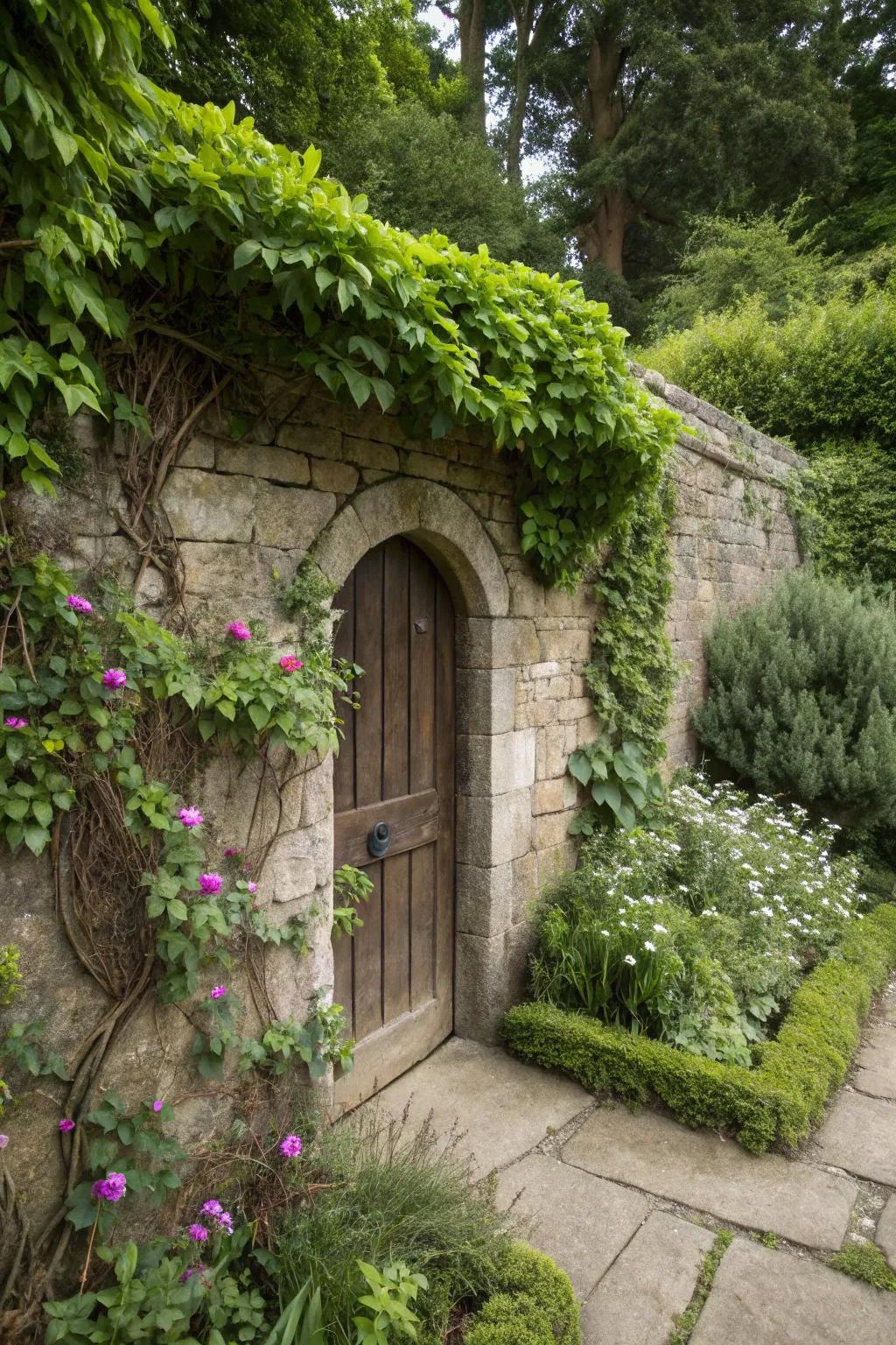 A concealed access ingeniously integrated into a garden framework.