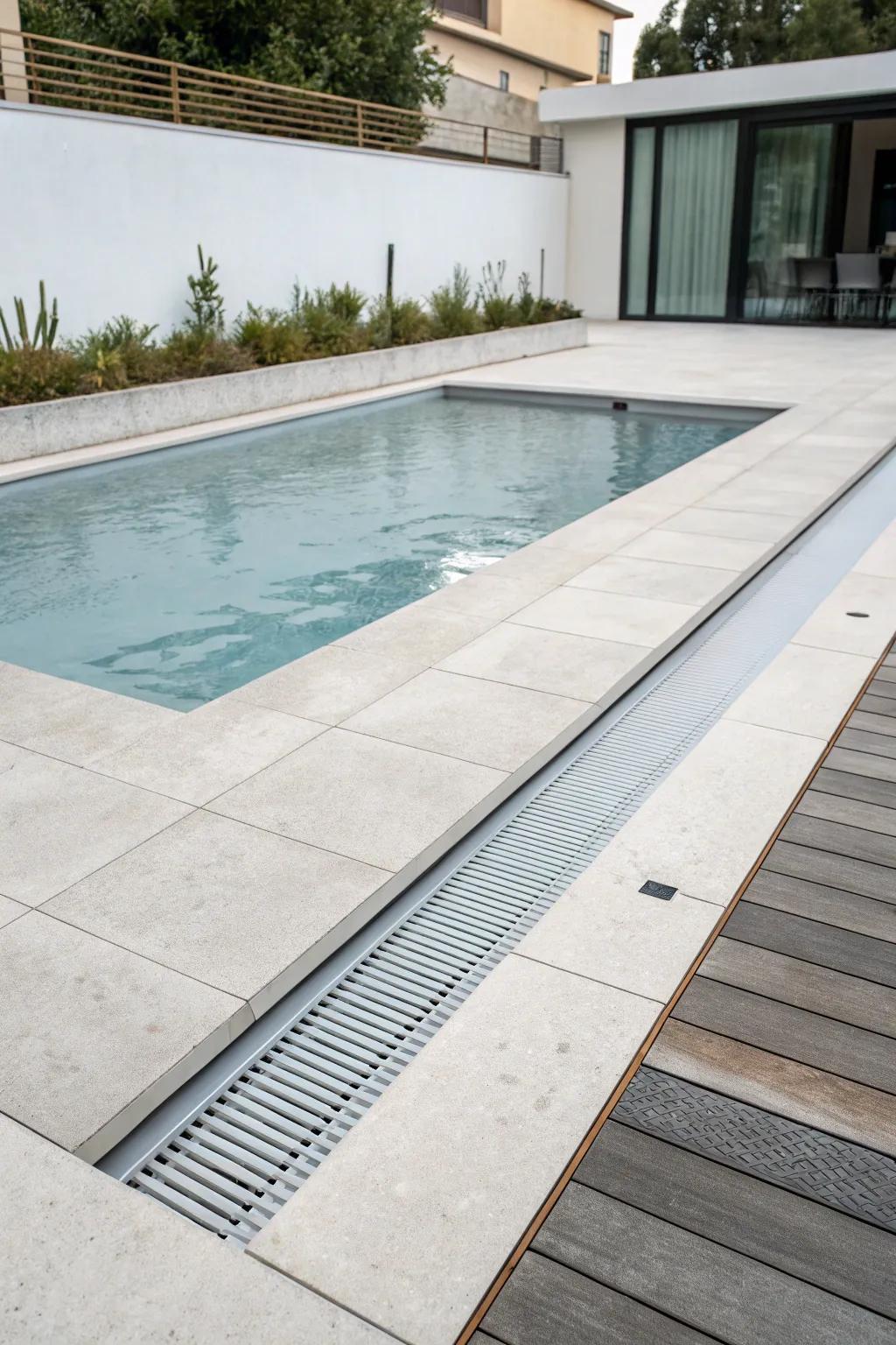 Minimalist thin line drains maintain a clean, unobtrusive appearance.