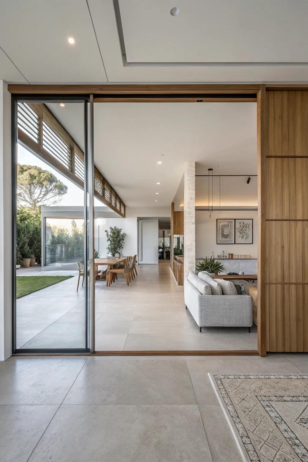Maintain a modern flow with integrated sliding doors.