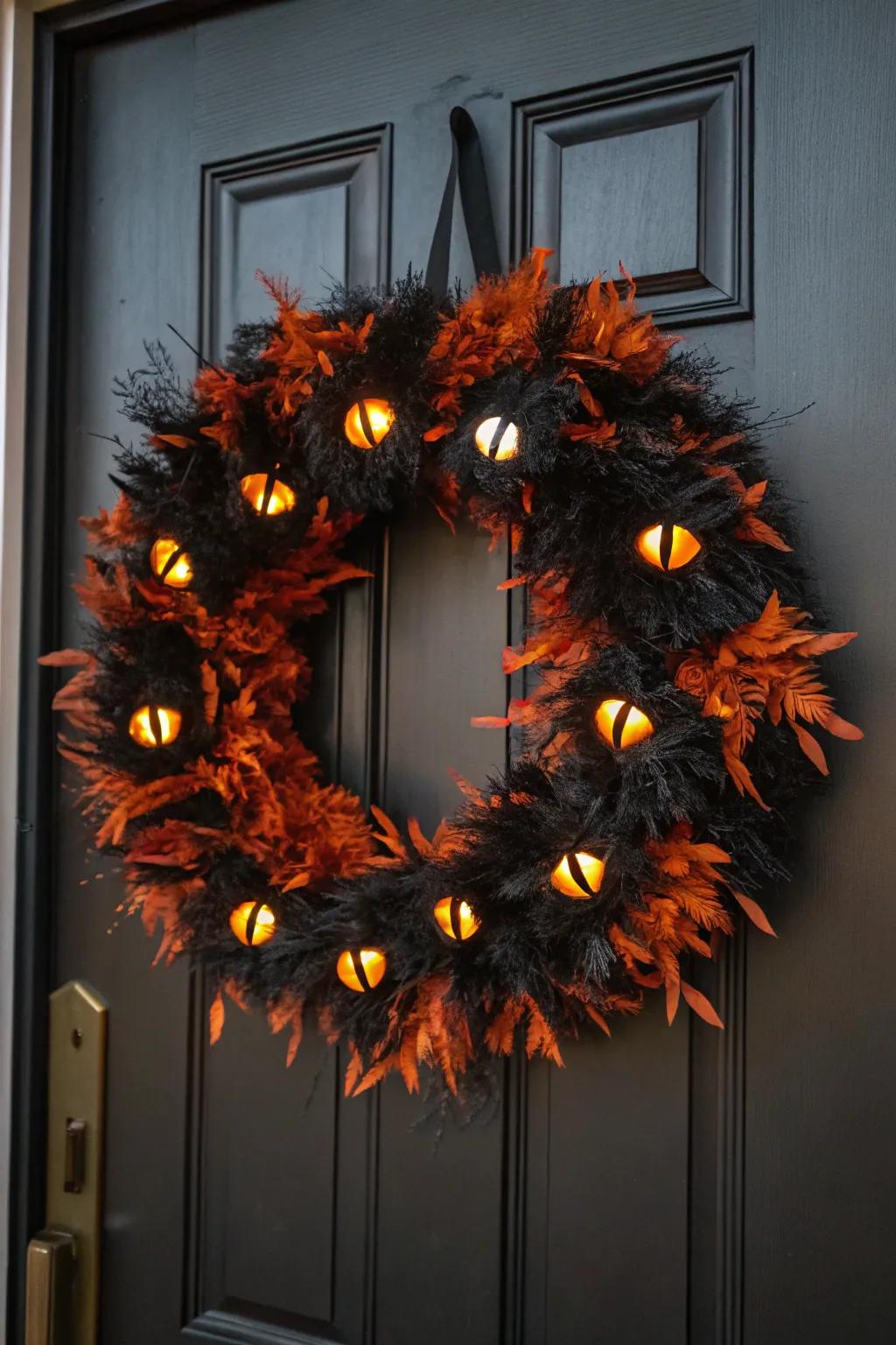 Beware of the vigilant glares through this feline-inspired wreath.