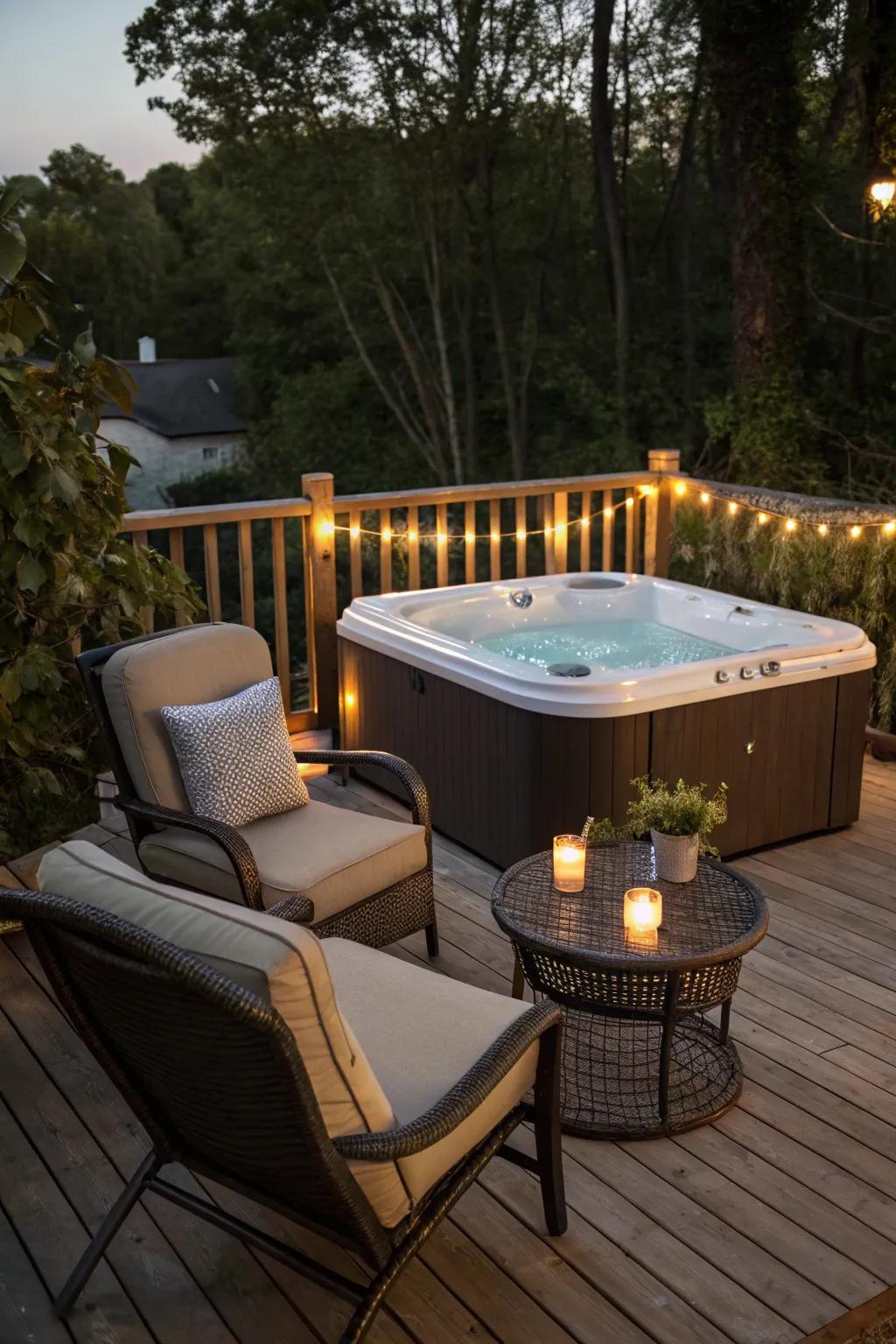 Create a social spot with comfortable seating around your hot tub.