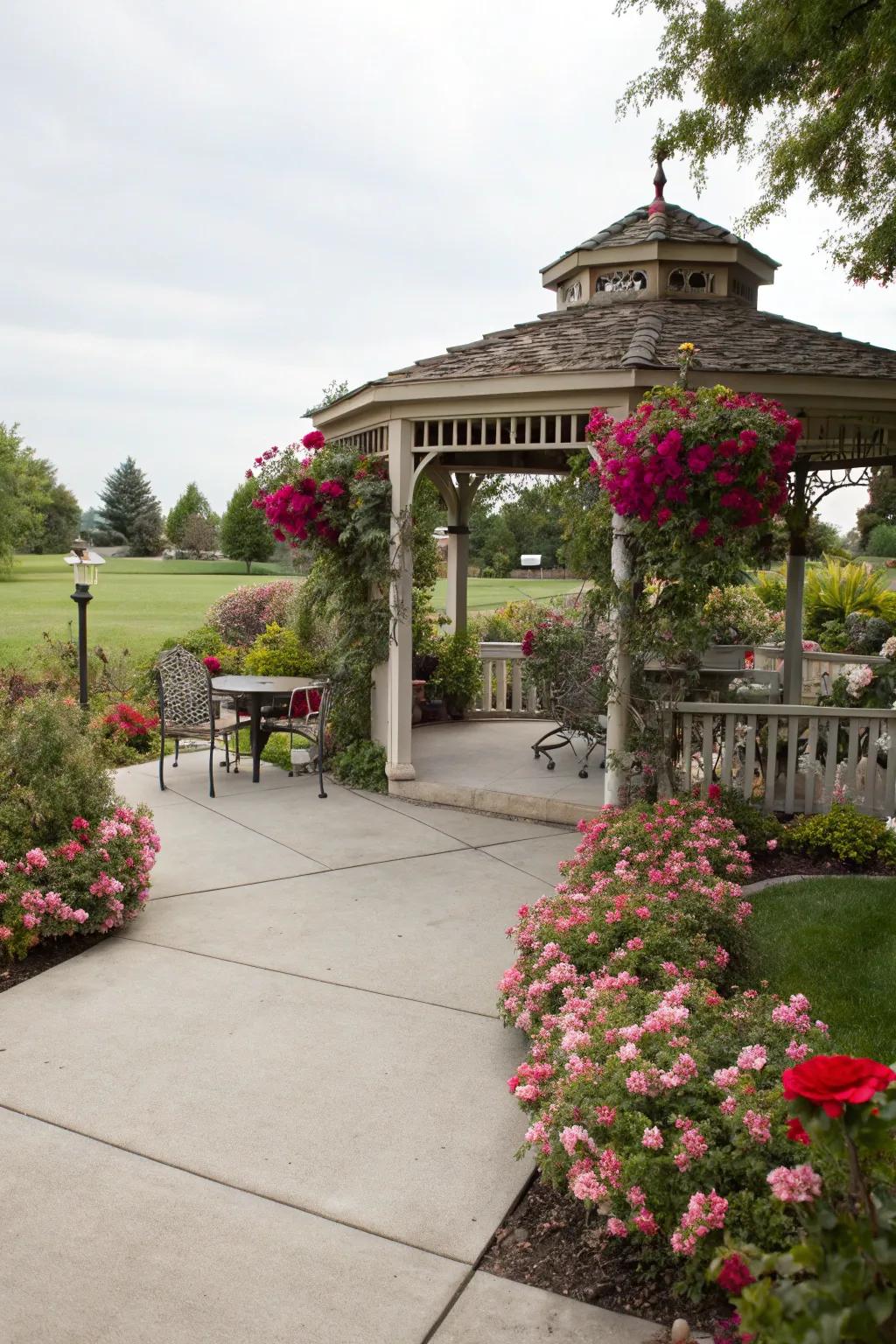 A gazebo offers privacy and comfort, making your patio a year-round retreat.