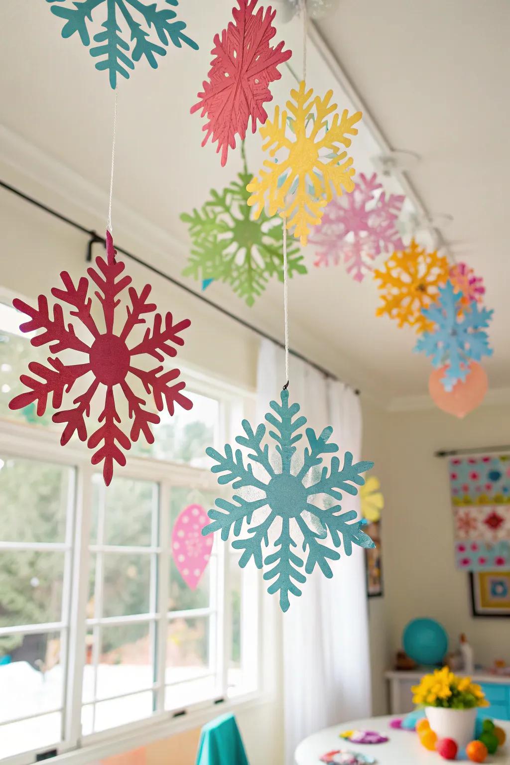 Infuse a burst of color into your décor with vibrant snowflakes.