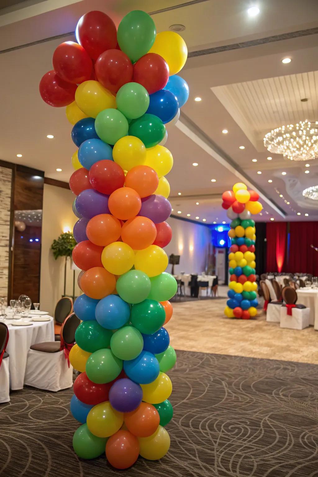 Daring and radiant balloons bring vitality and vigor to the event area.