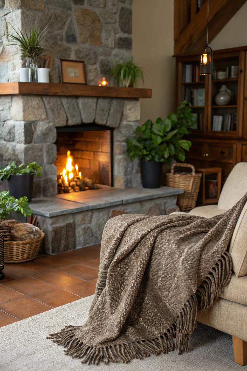Raw surface elements such as stone and wool deliver richness and warmth to your decor.