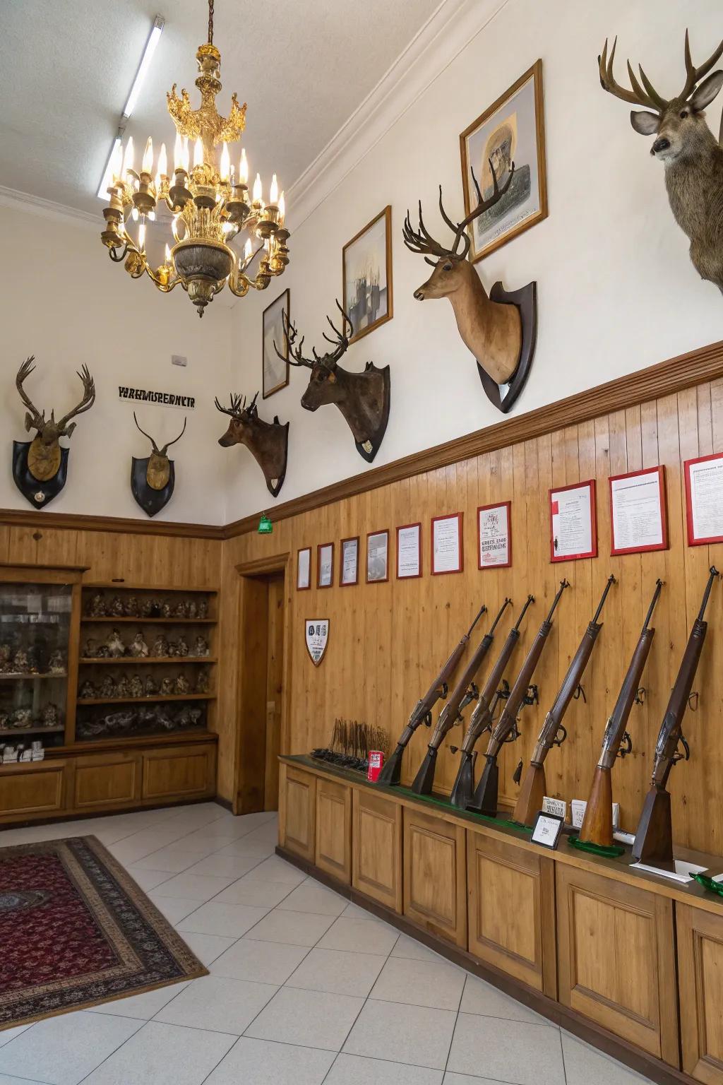 A thoughtfully arranged display accentuates each trophy's significance.