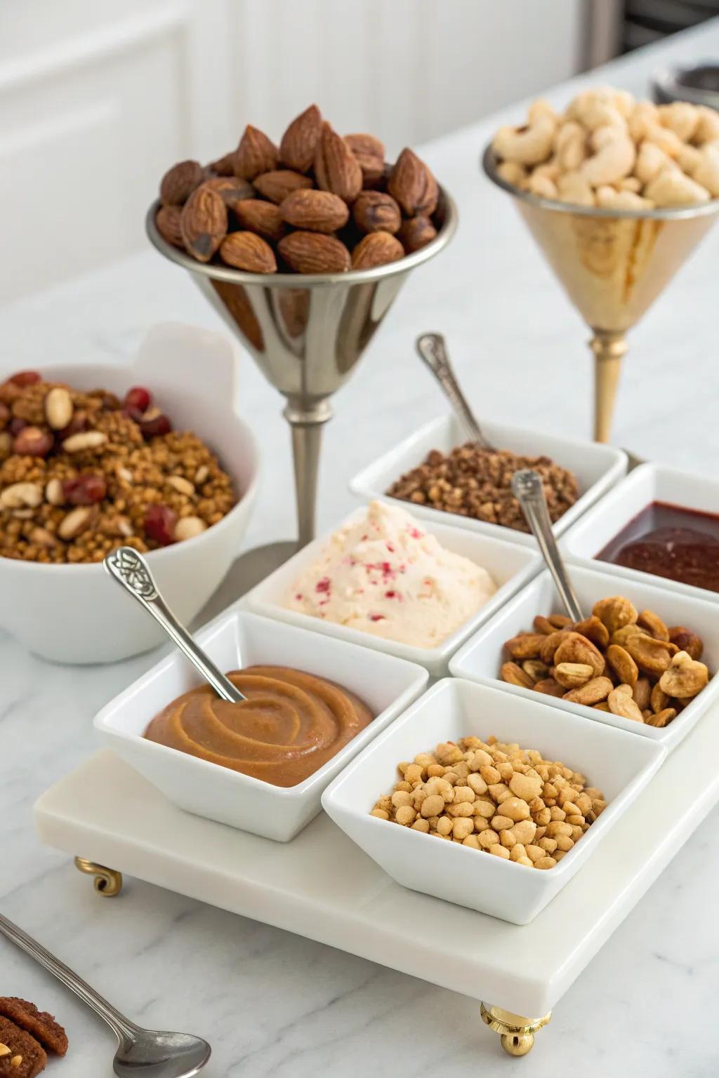 A gourmet topping selection imparts a sense of sophistication.