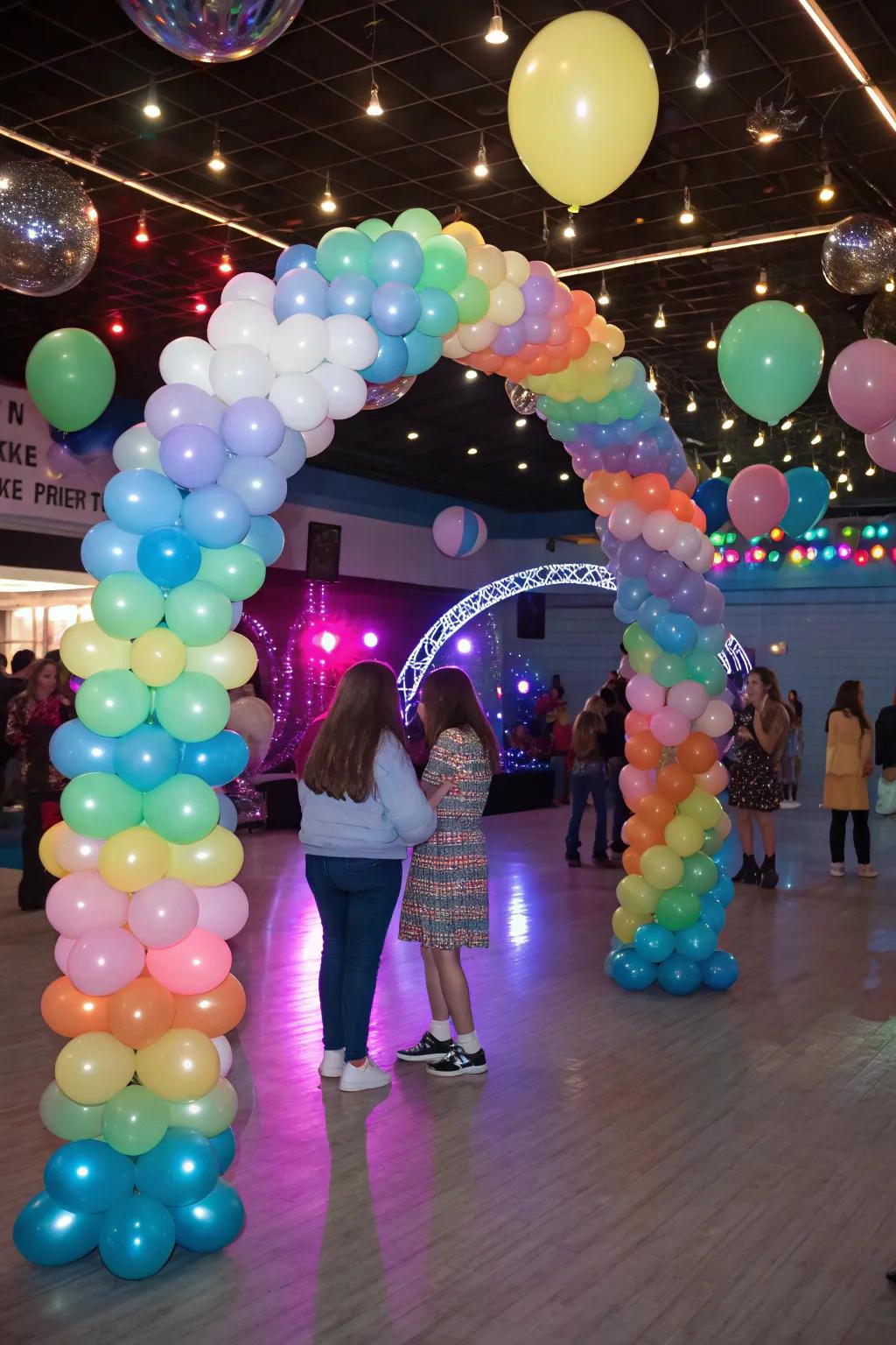 A playful and vibrant indoor party showcasing balloon decor.