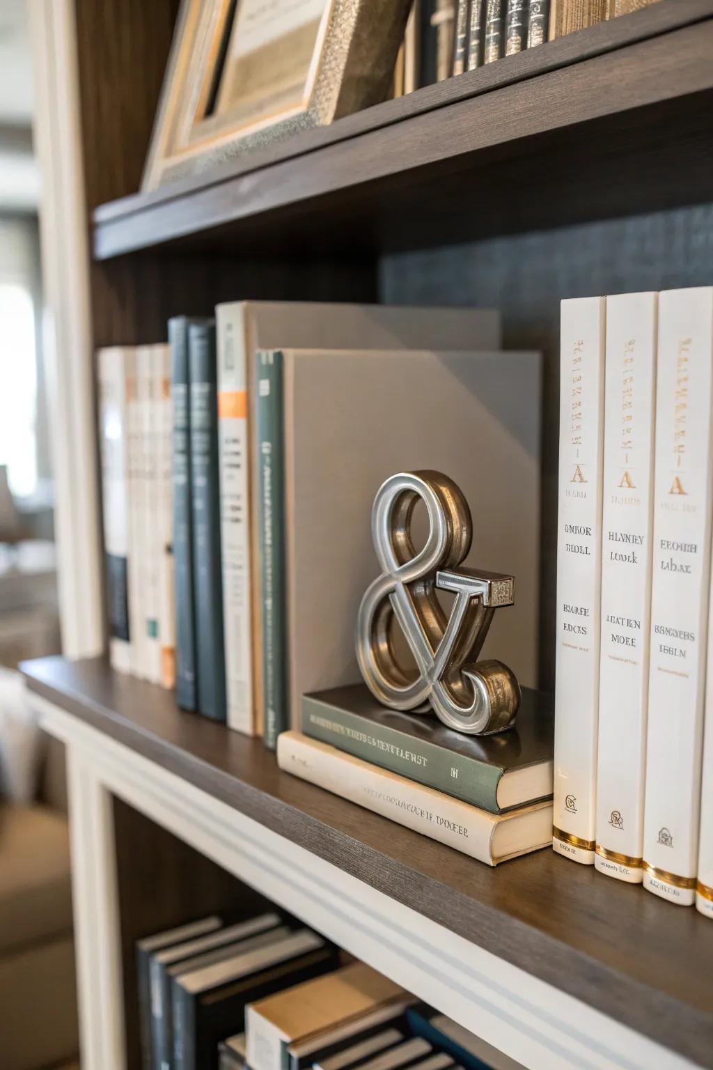Add a hint of elegance with metallic monogram bookends.