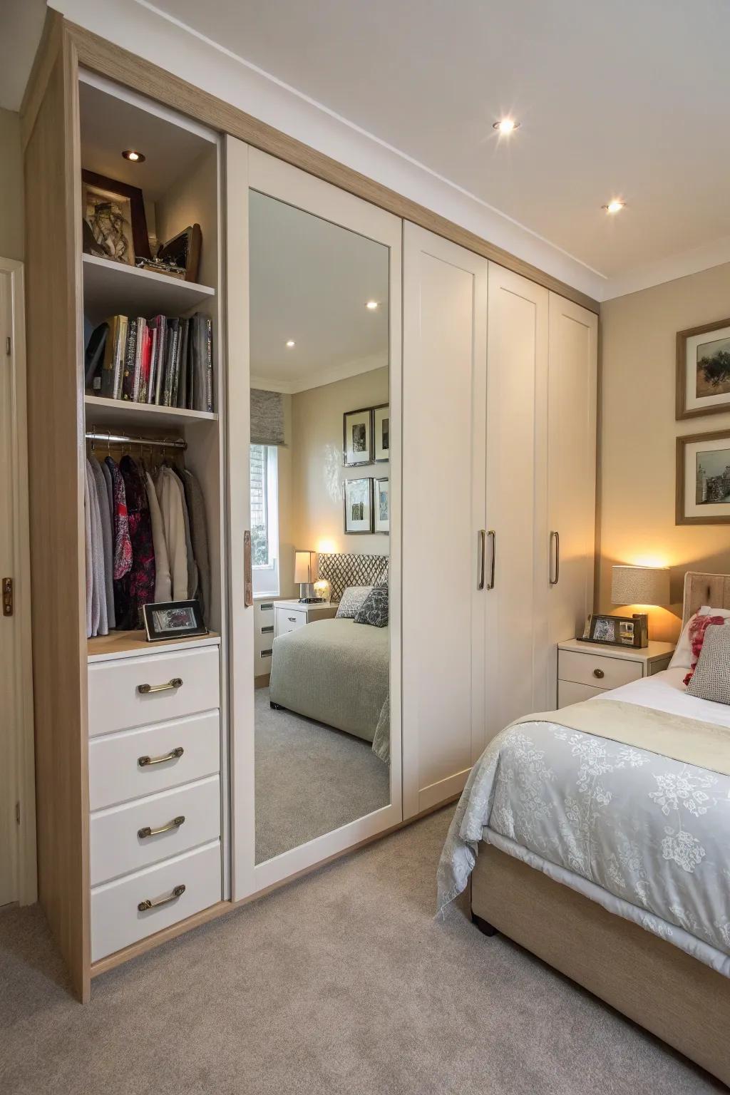 Attached mirrors add depth and practical use.