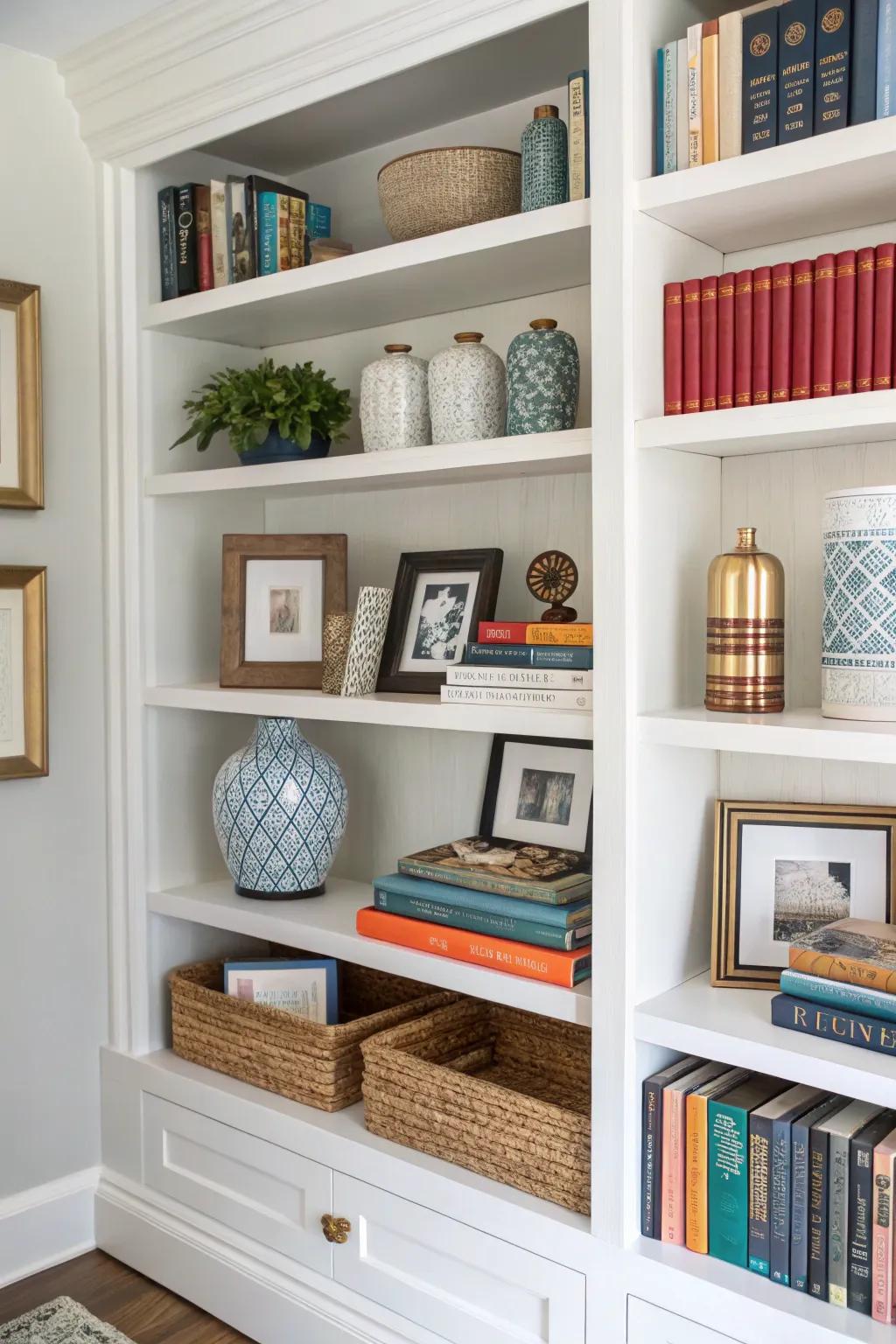 Shelving can serve as both a practical and decorative purpose.