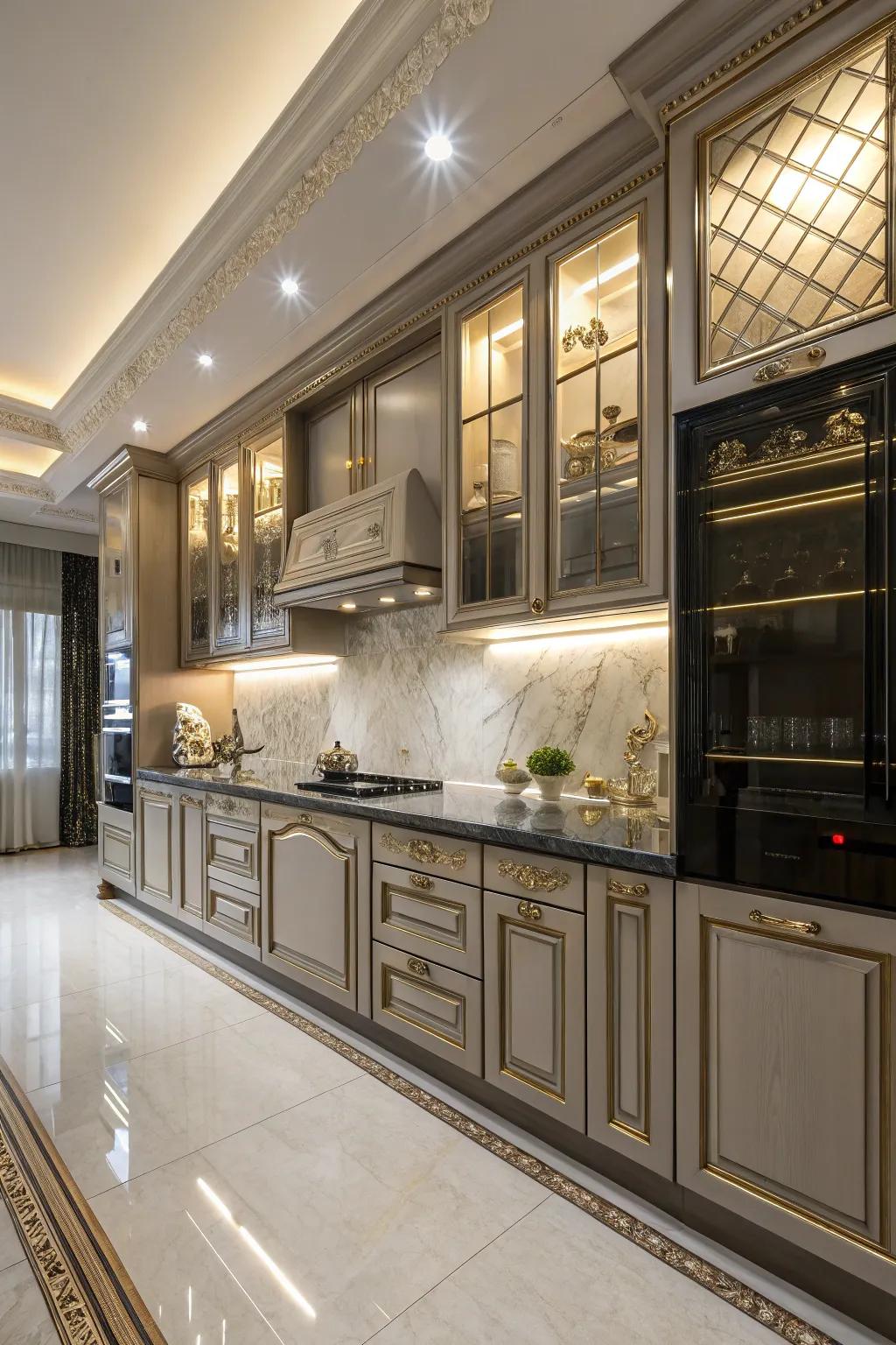 Glazed finishes highlight details, adding depth and richness to cabinets.