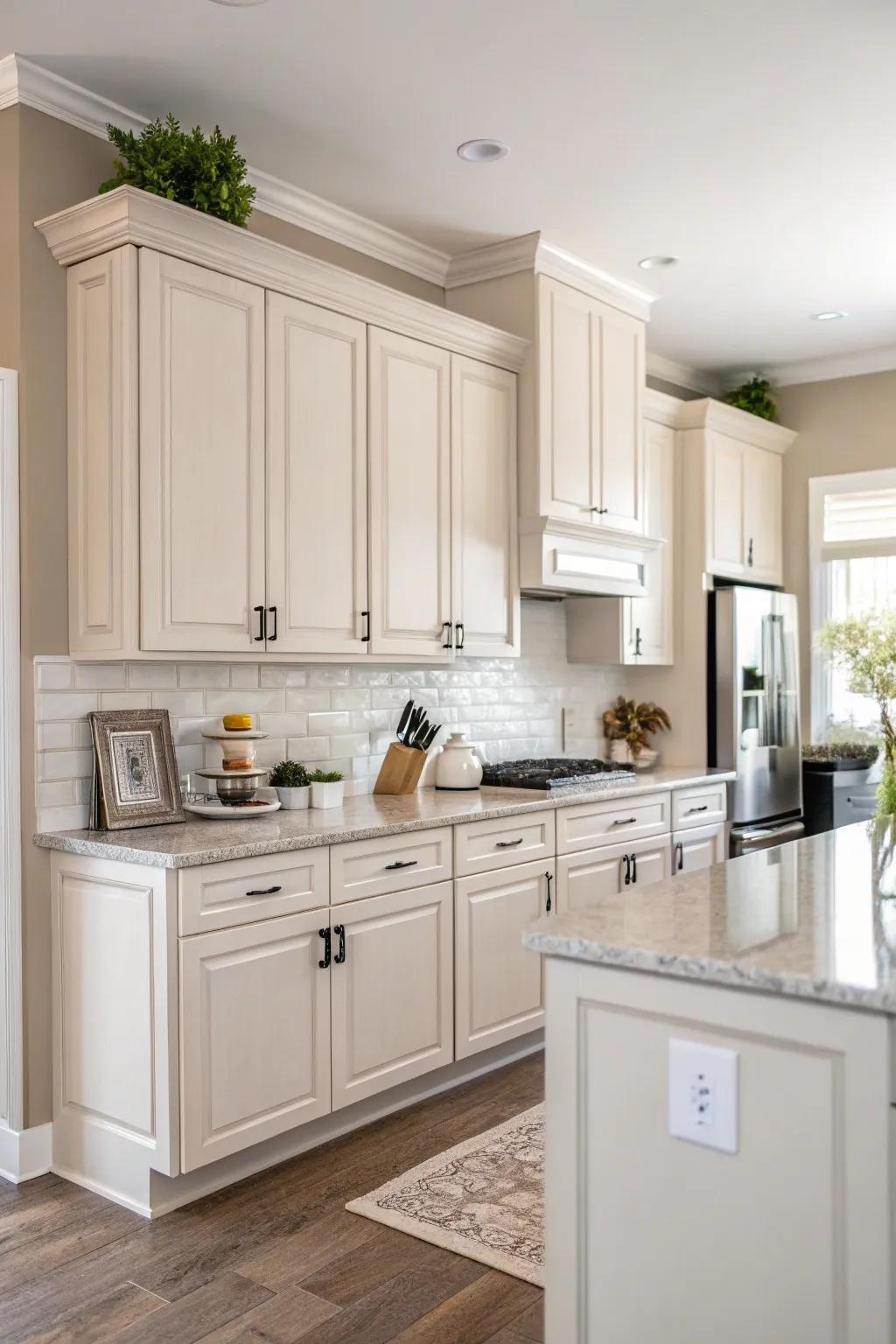 Light taupe walls provide a warm and sophisticated backdrop.